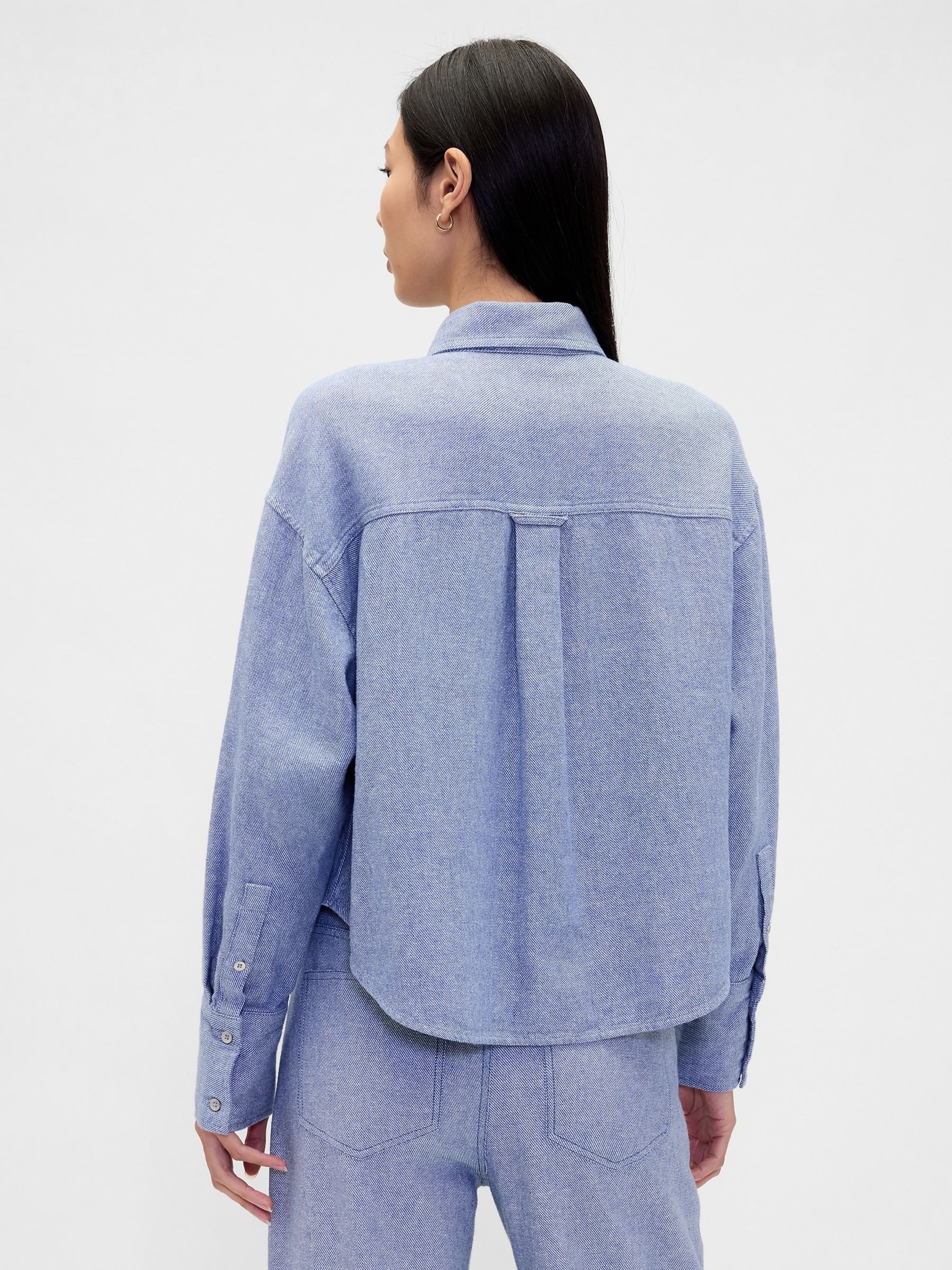 Blue Linen-Cotton Oversized Shirt - Image 2 of 4