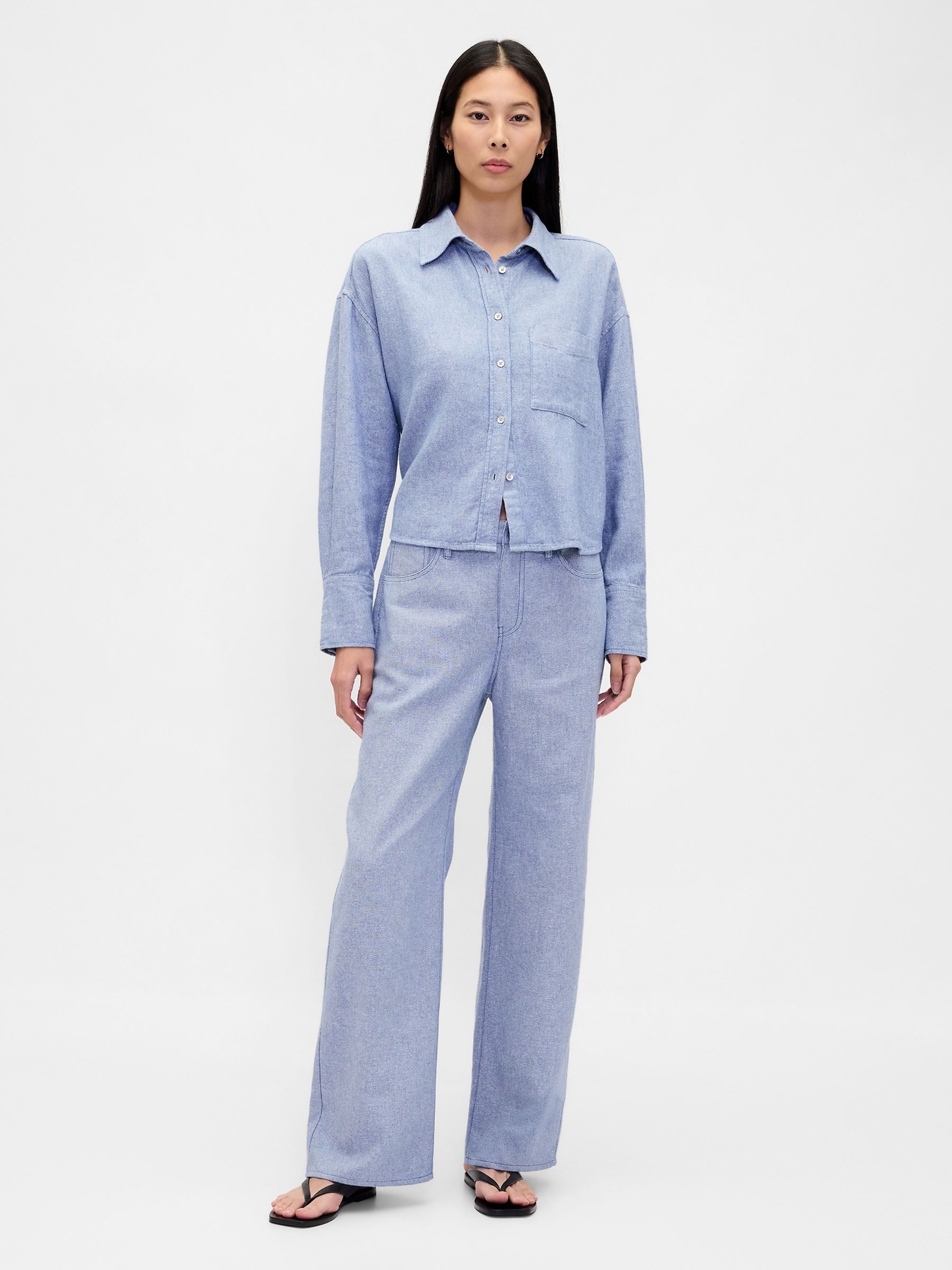 Blue Linen-Cotton Oversized Shirt - Image 3 of 4