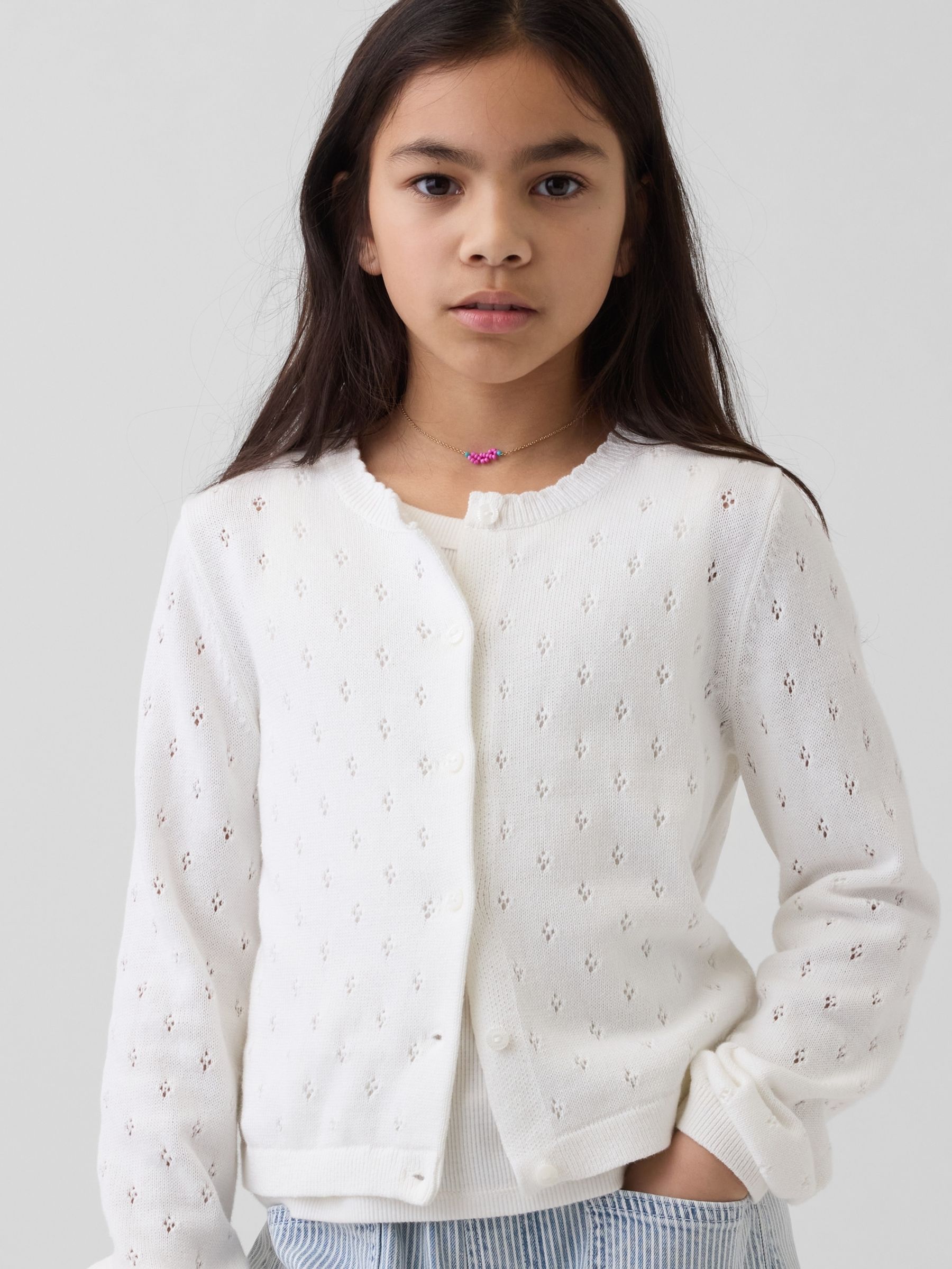 White Pointelle Cardigan - Image 1 of 5