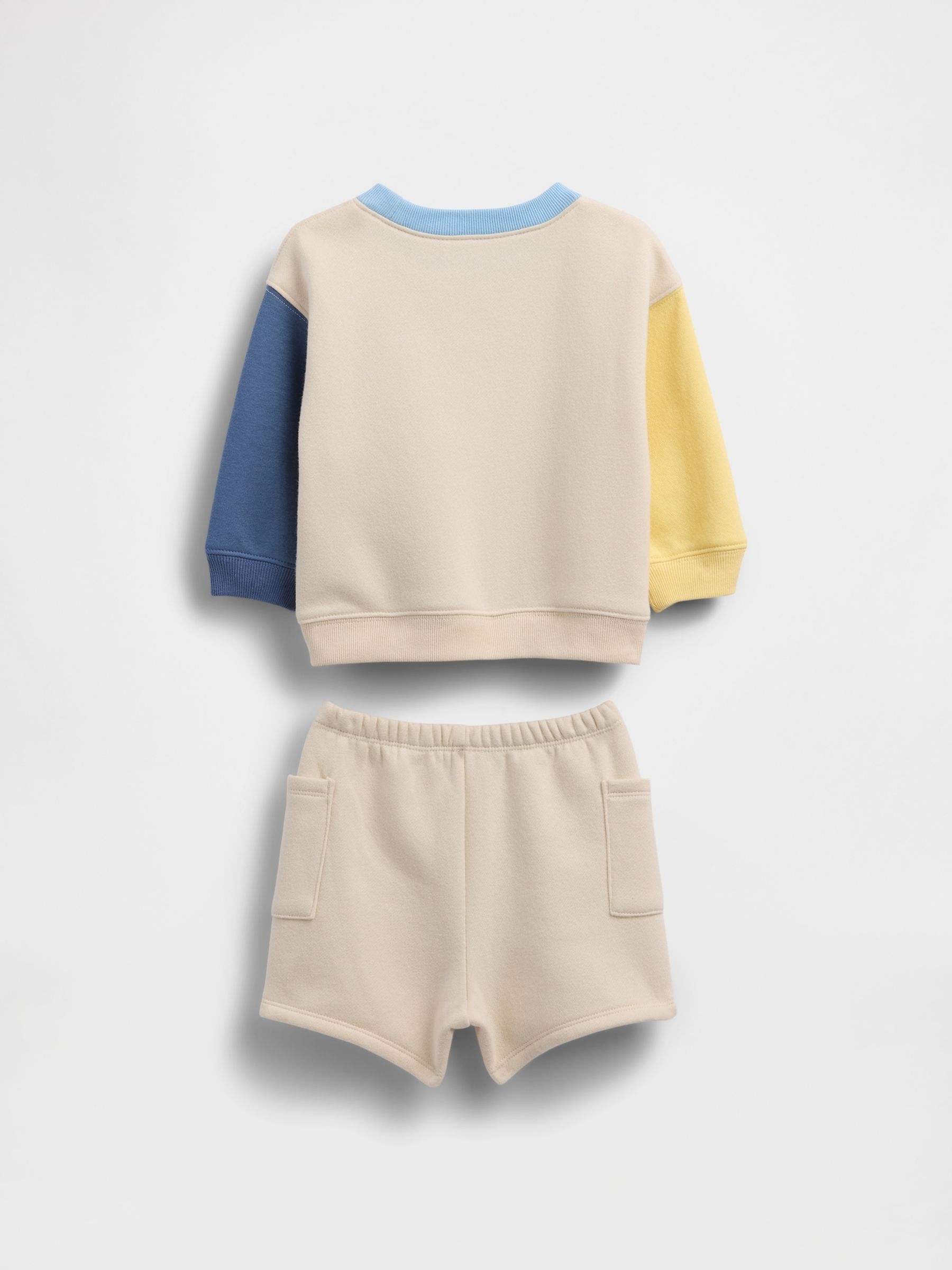 Beige/Blue Vintage Soft Colourblock Logo Outfit Set - Image 2 of 3