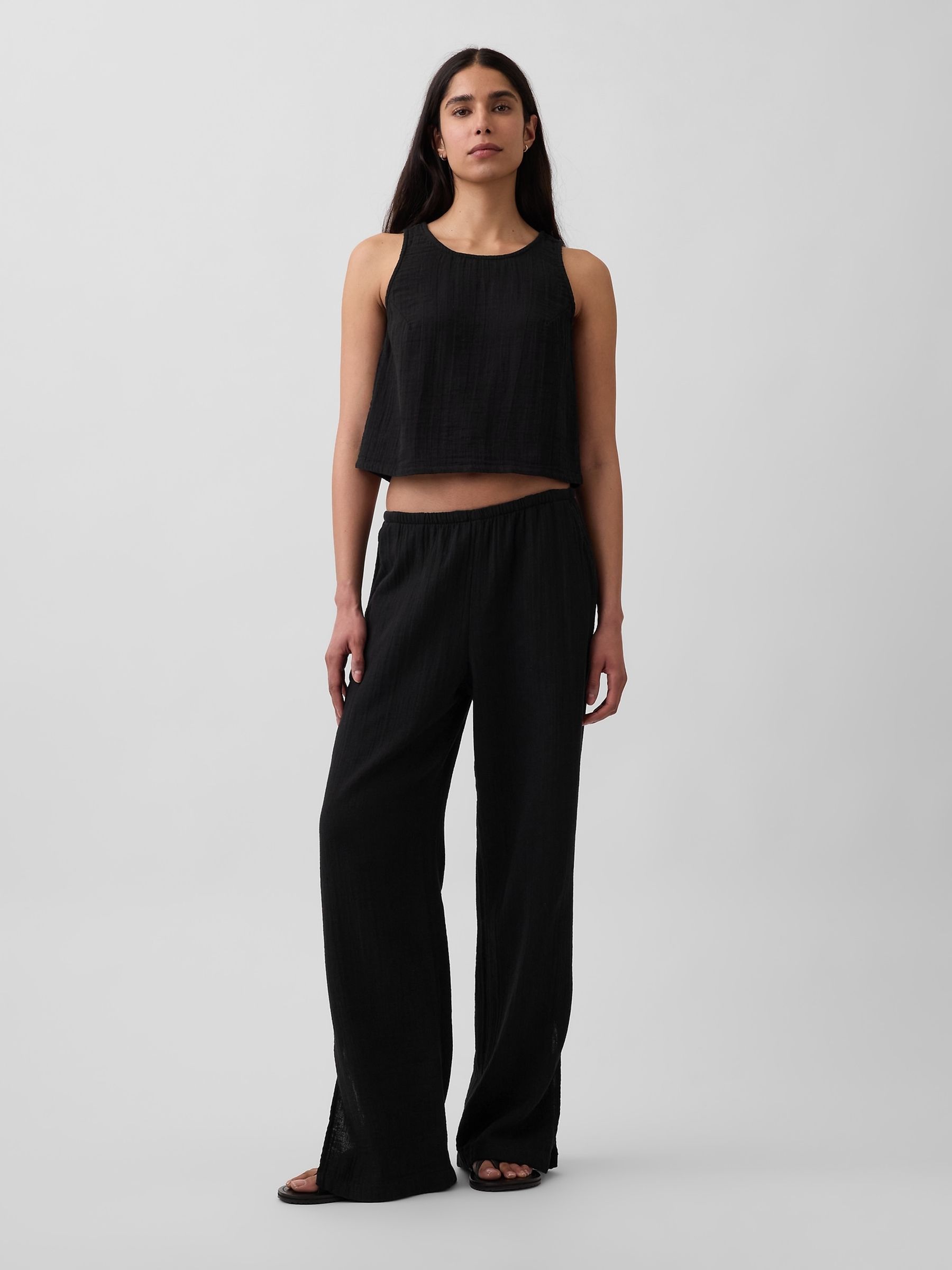 Black Cotton Gauze Racer Shell Vest - Image 3 of 4