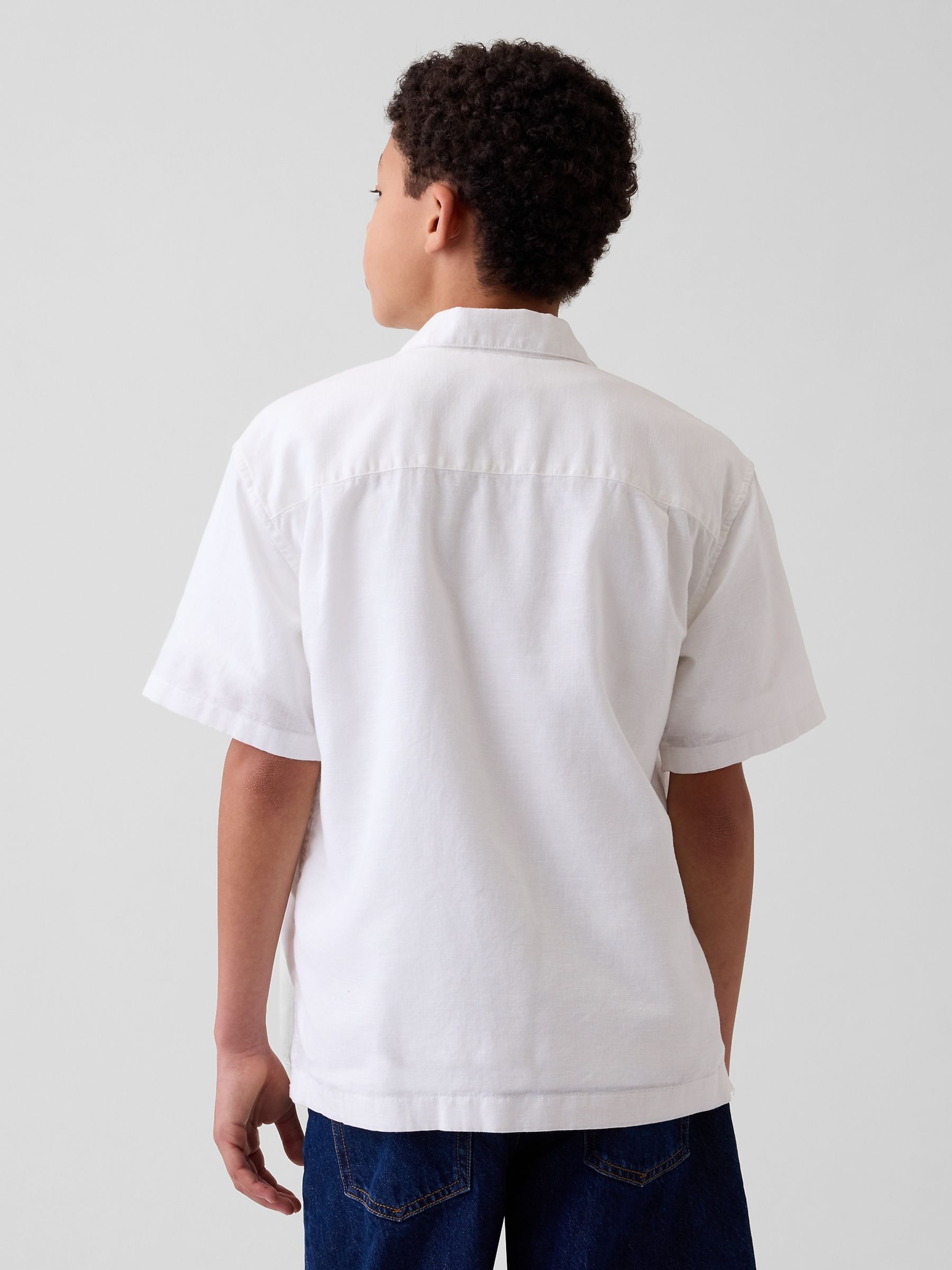 White Linen-Cotton Relaxed Holiday Shirt - Image 2 of 4