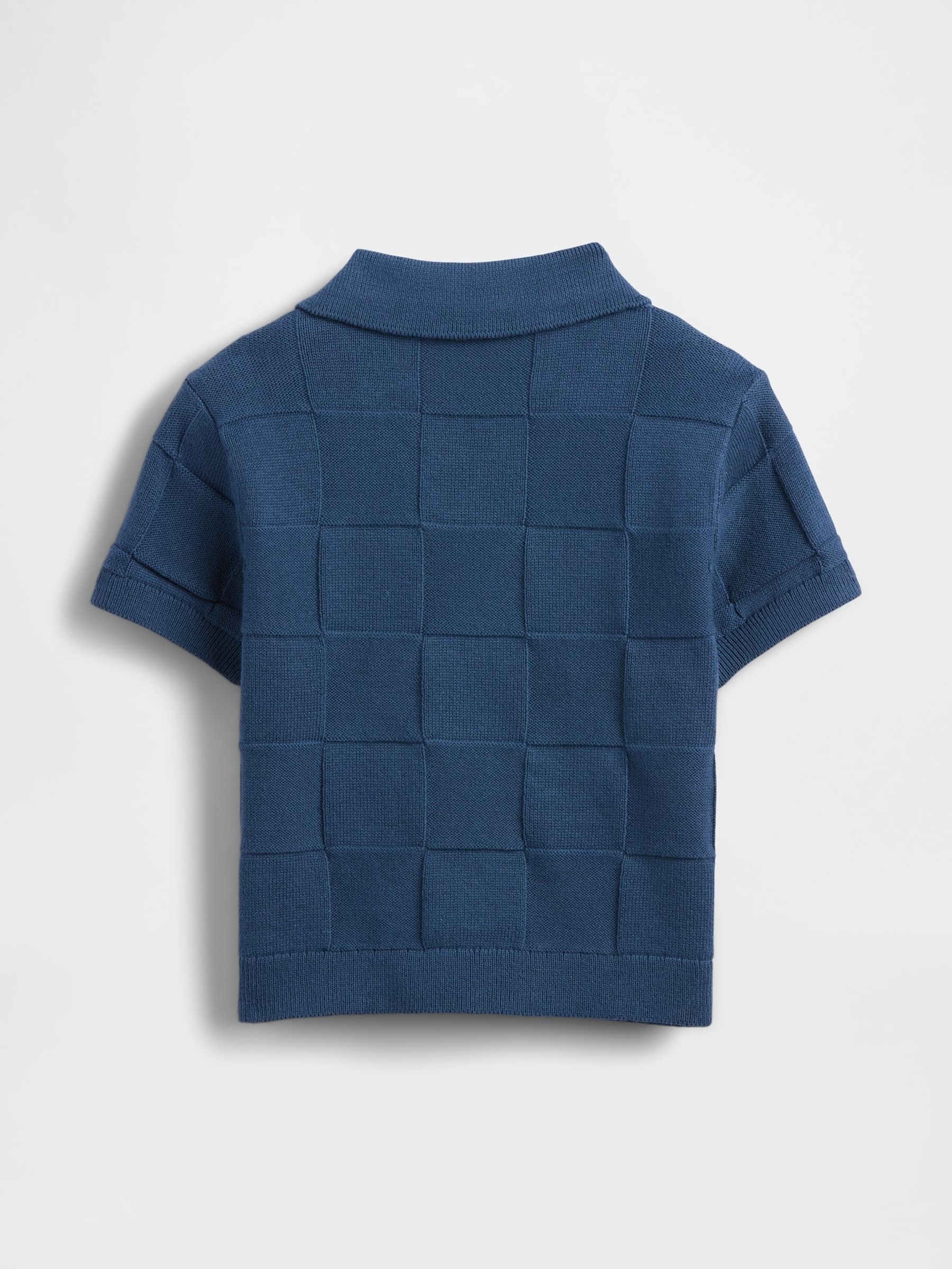 Blue Johnny-Collar Checkered Jumper - Image 2 of 2 Blue Johnny-Collar Checkered Jumper - Image 2 of 2