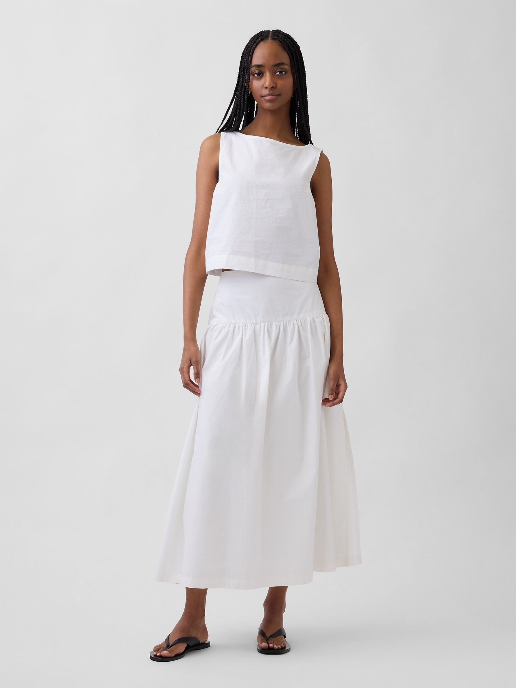 White Poplin Drop-Waist Maxi Skirt - Image 1 of 4