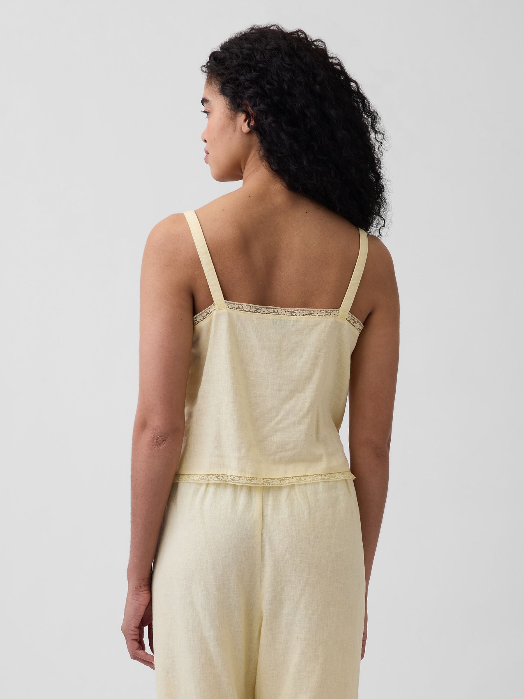 Yellow Linen-Blend Pintuck Crop Pyjama Vest - Image 2 of 3