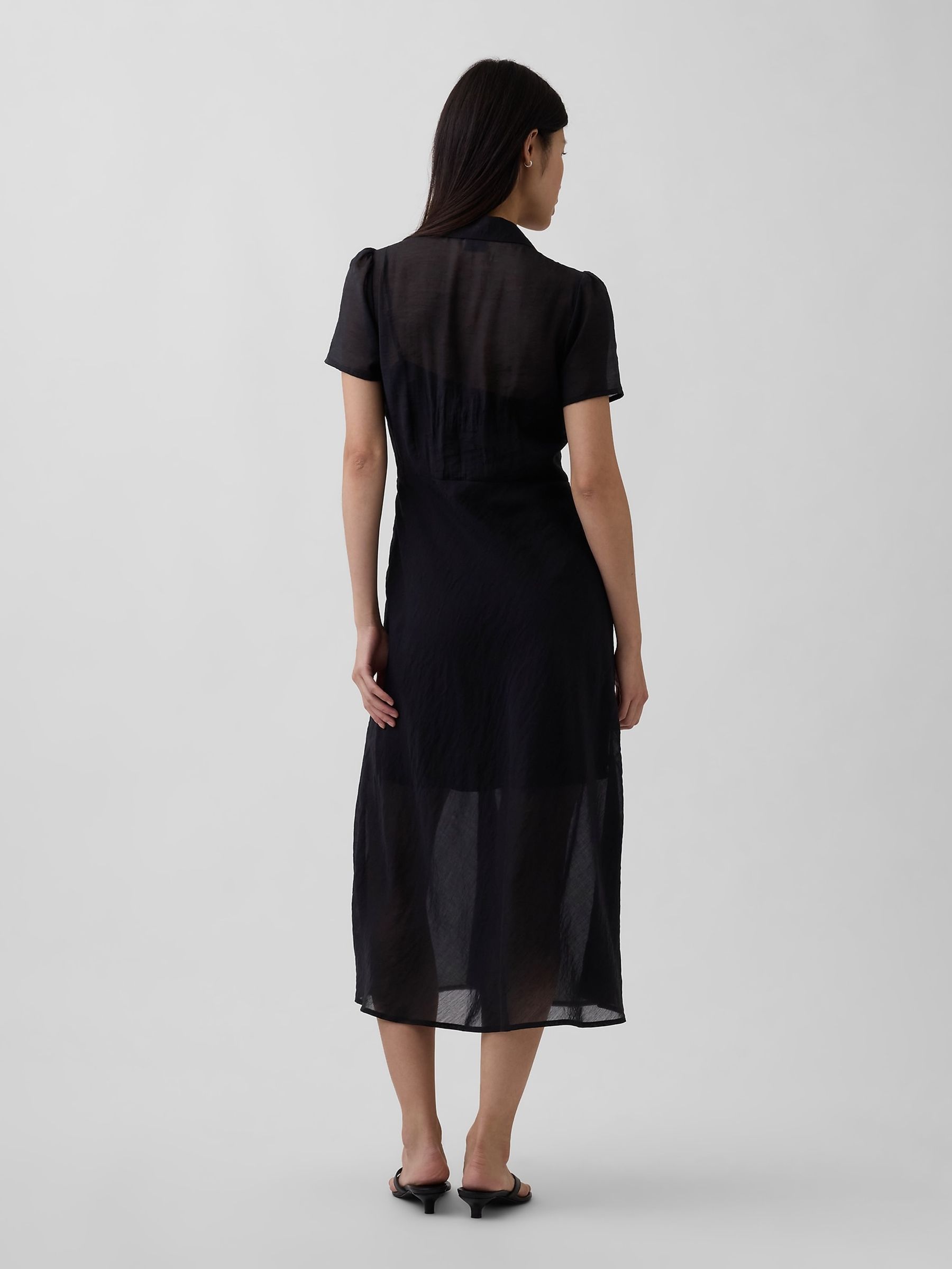 Black Sheer Midi Shirt Dress - Image 2 of 4