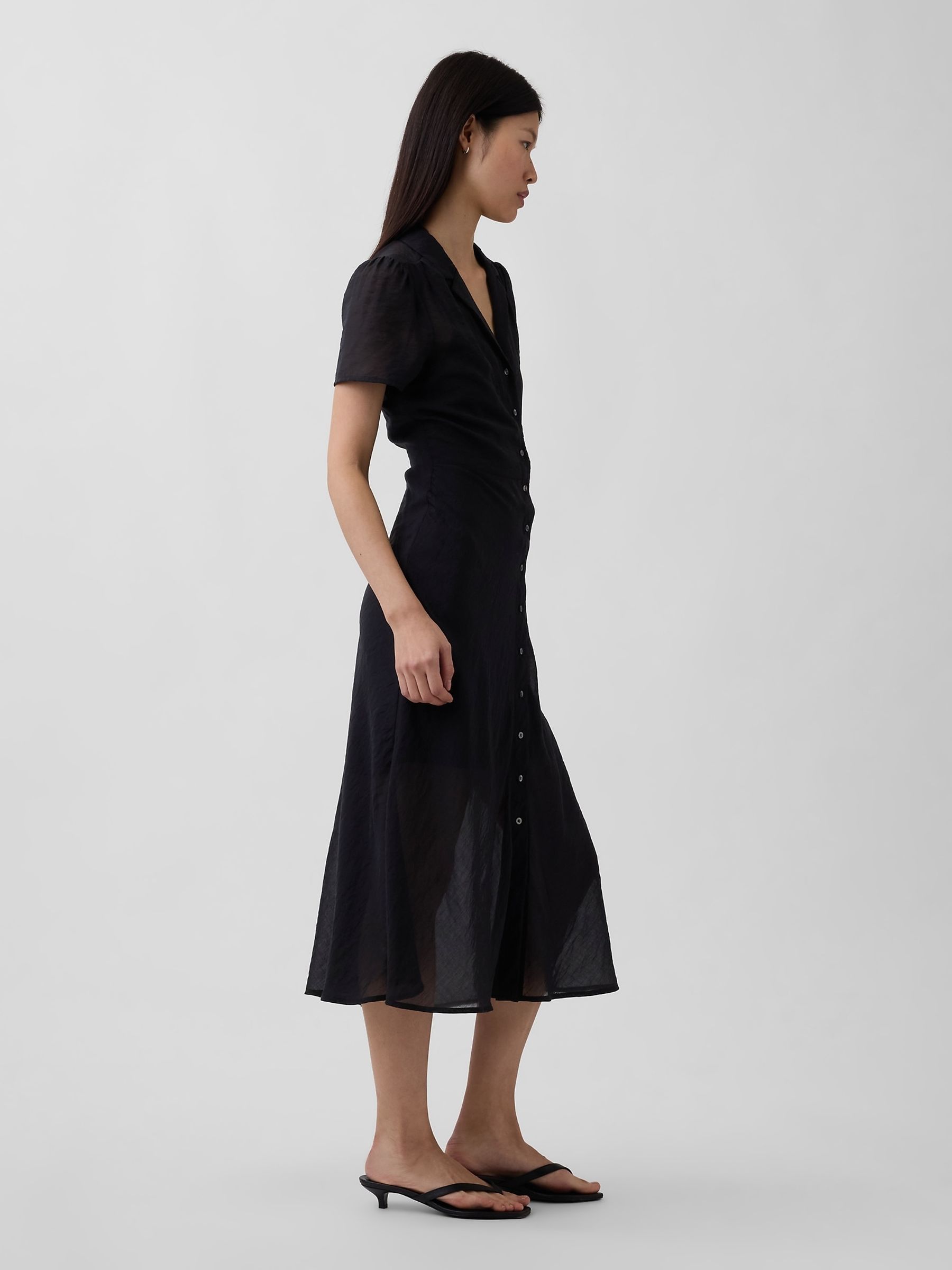 Black Sheer Midi Shirt Dress - Image 3 of 4