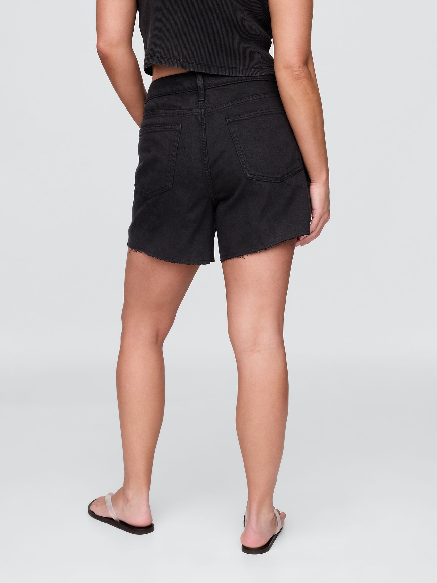 Black 4inch Mid Rise UltraSoft Relaxed Cut off Shorts - Image 2 of 2