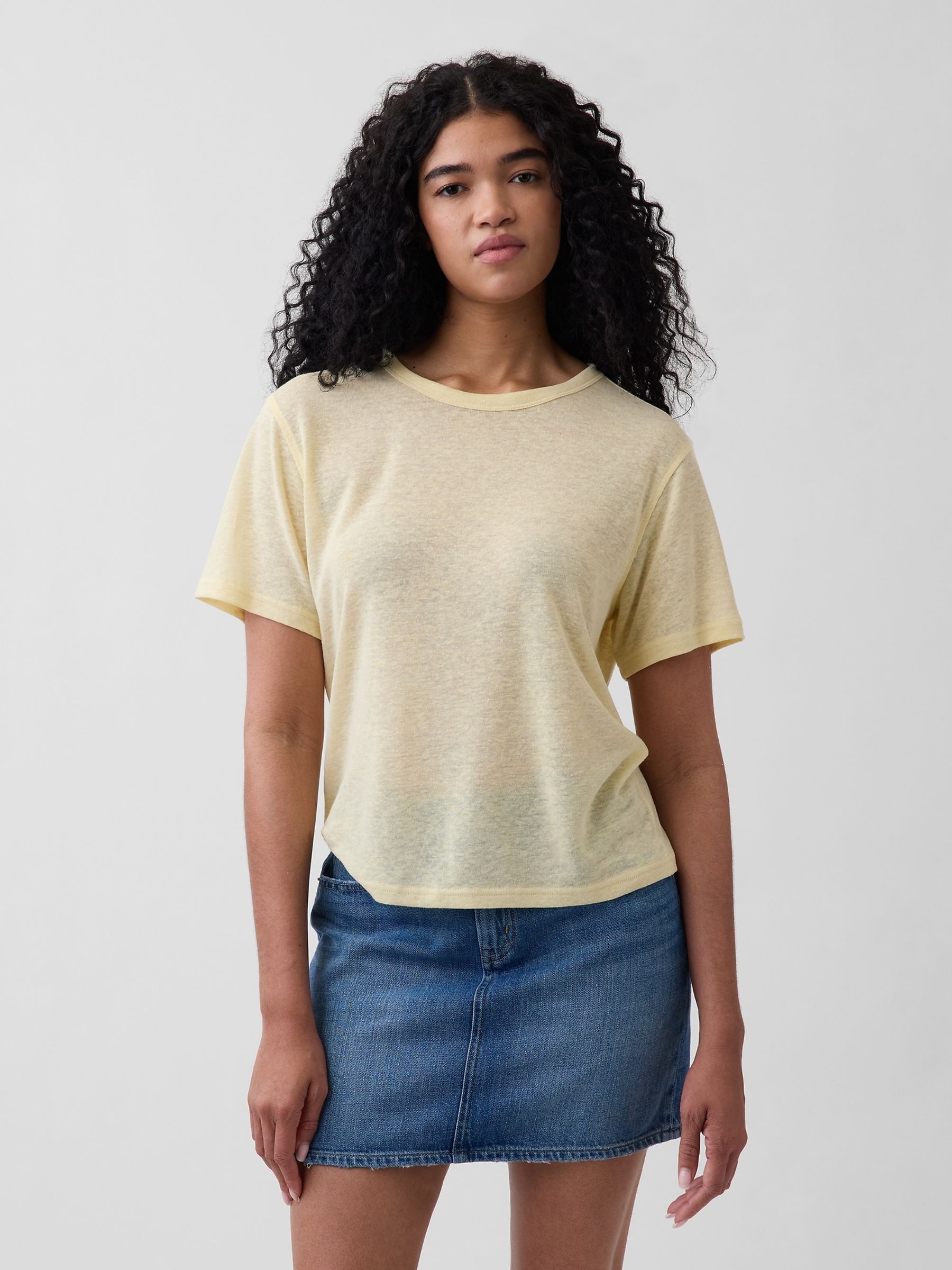 Yellow Linen-Blend Relaxed T-Shirt - Image 1 of 4