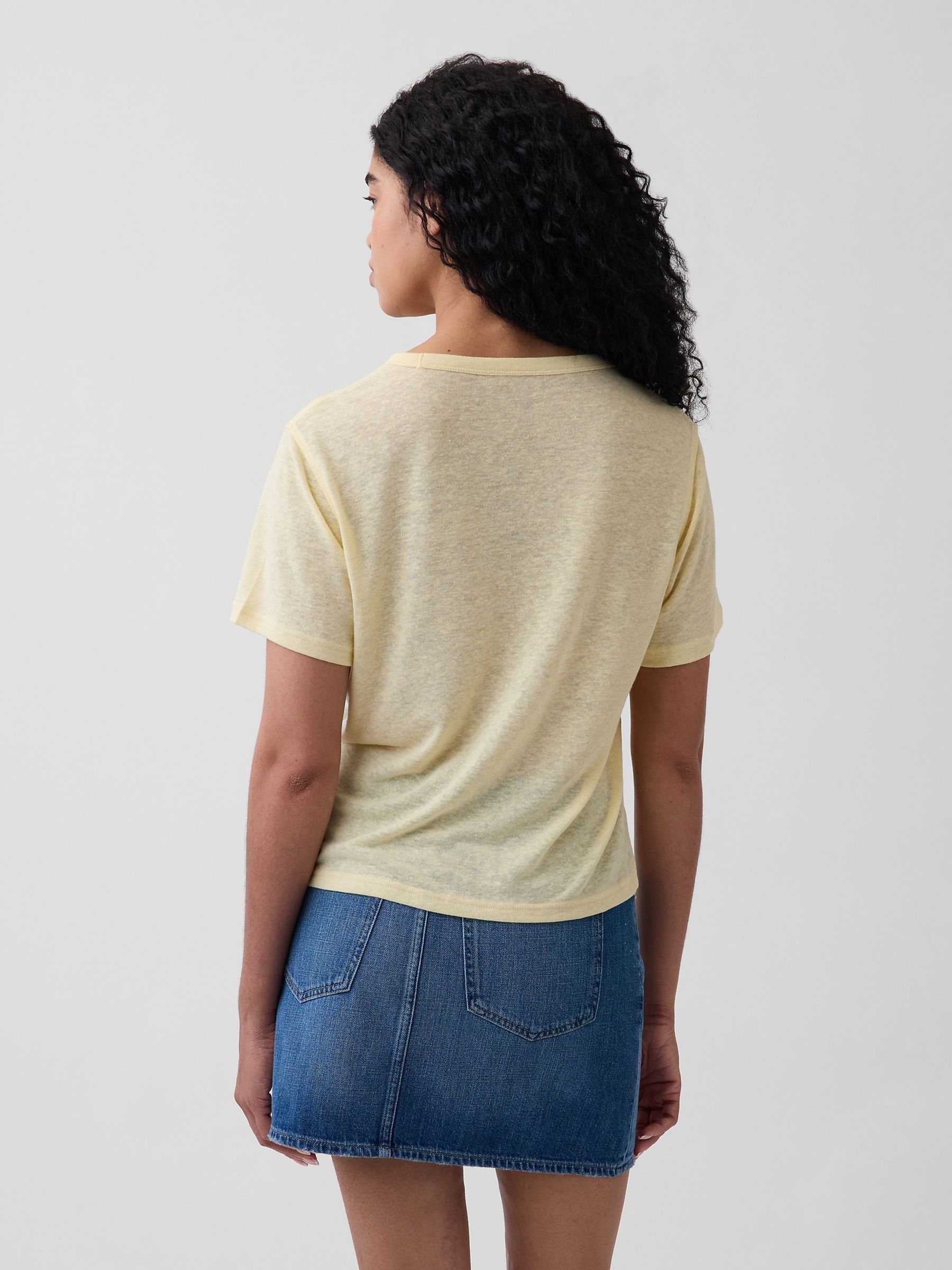 Yellow Linen-Blend Relaxed T-Shirt - Image 2 of 4