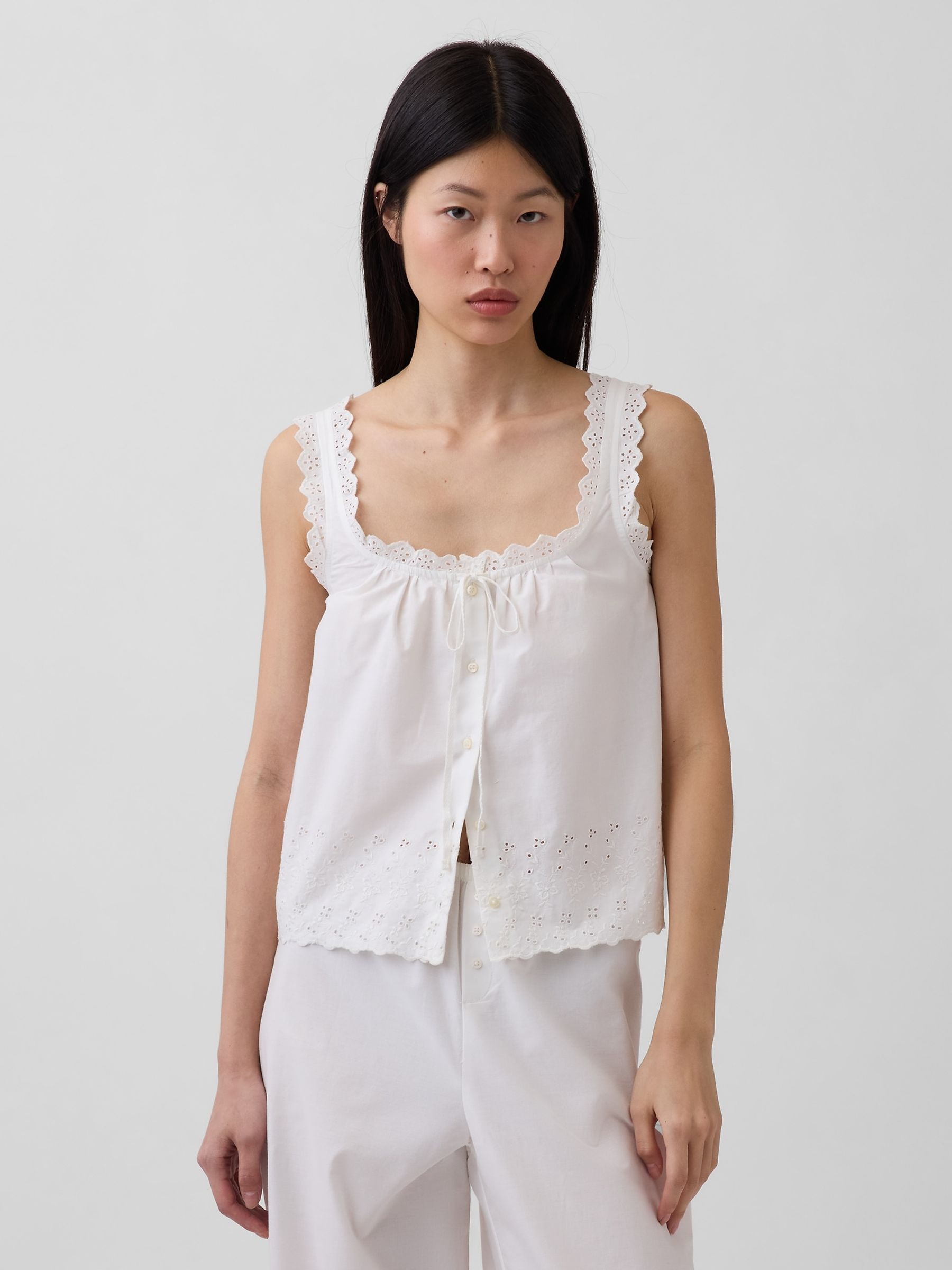 White Embroidered Pyjama Vest - Image 1 of 4