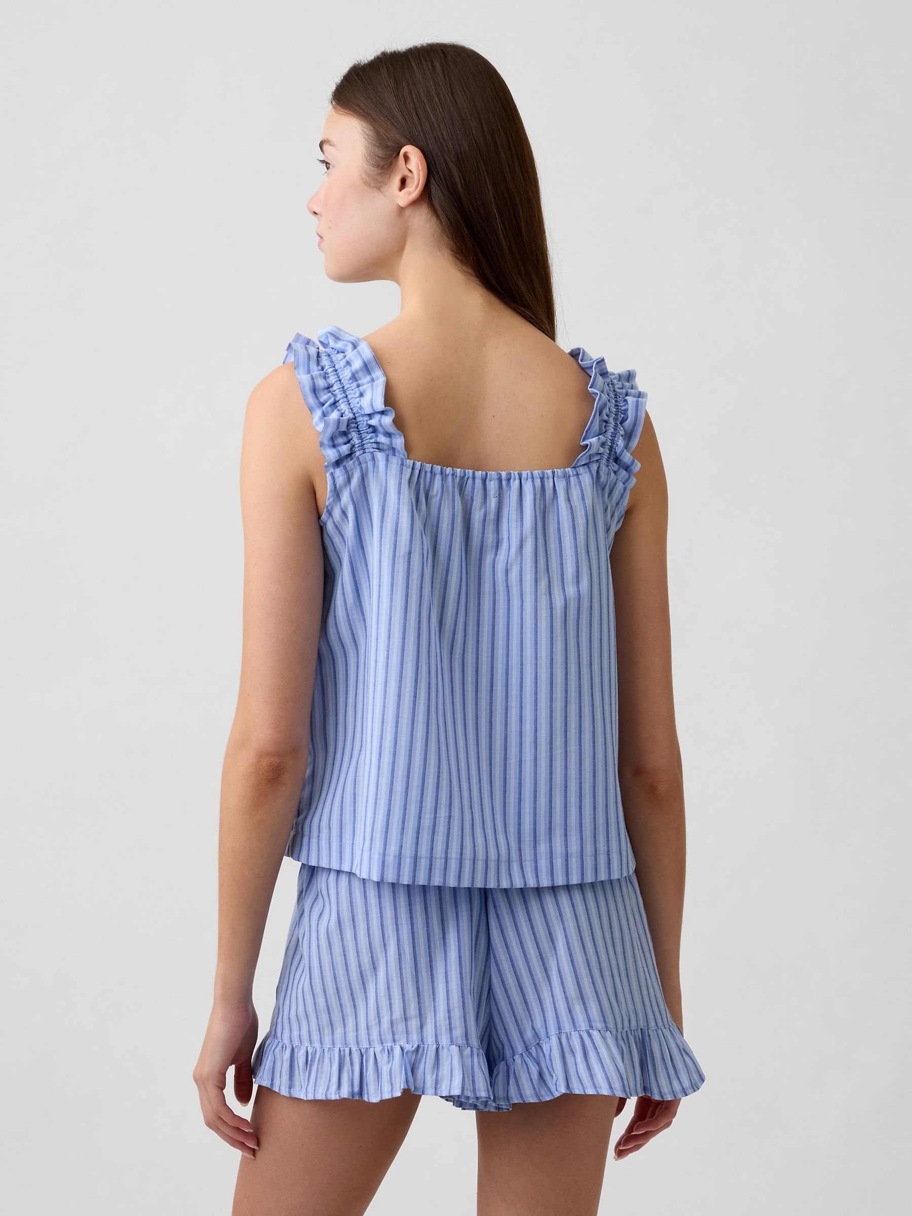 Blue Stripe Ruffle Poplin Pyjama Top - Image 2 of 5