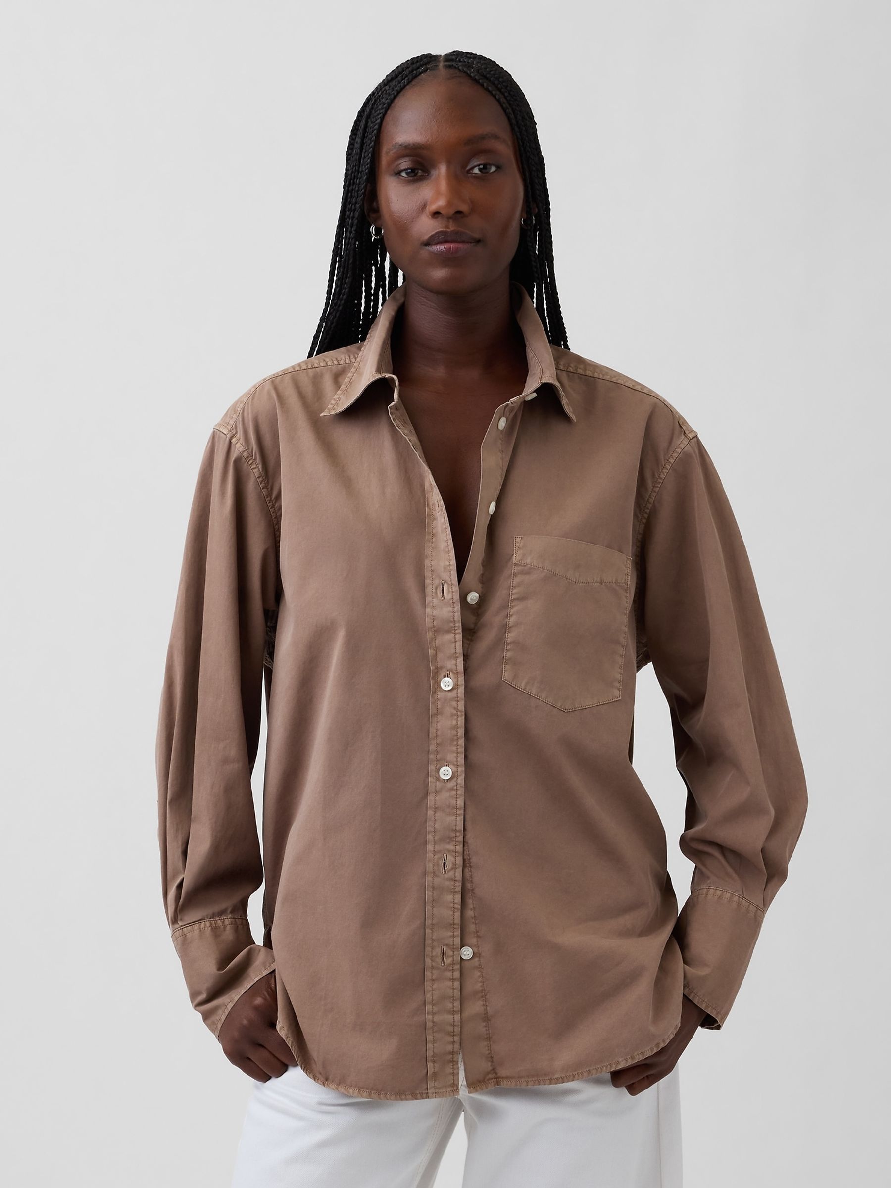 Brown Cotton Poplin Big Shirt - Image 1 of 4