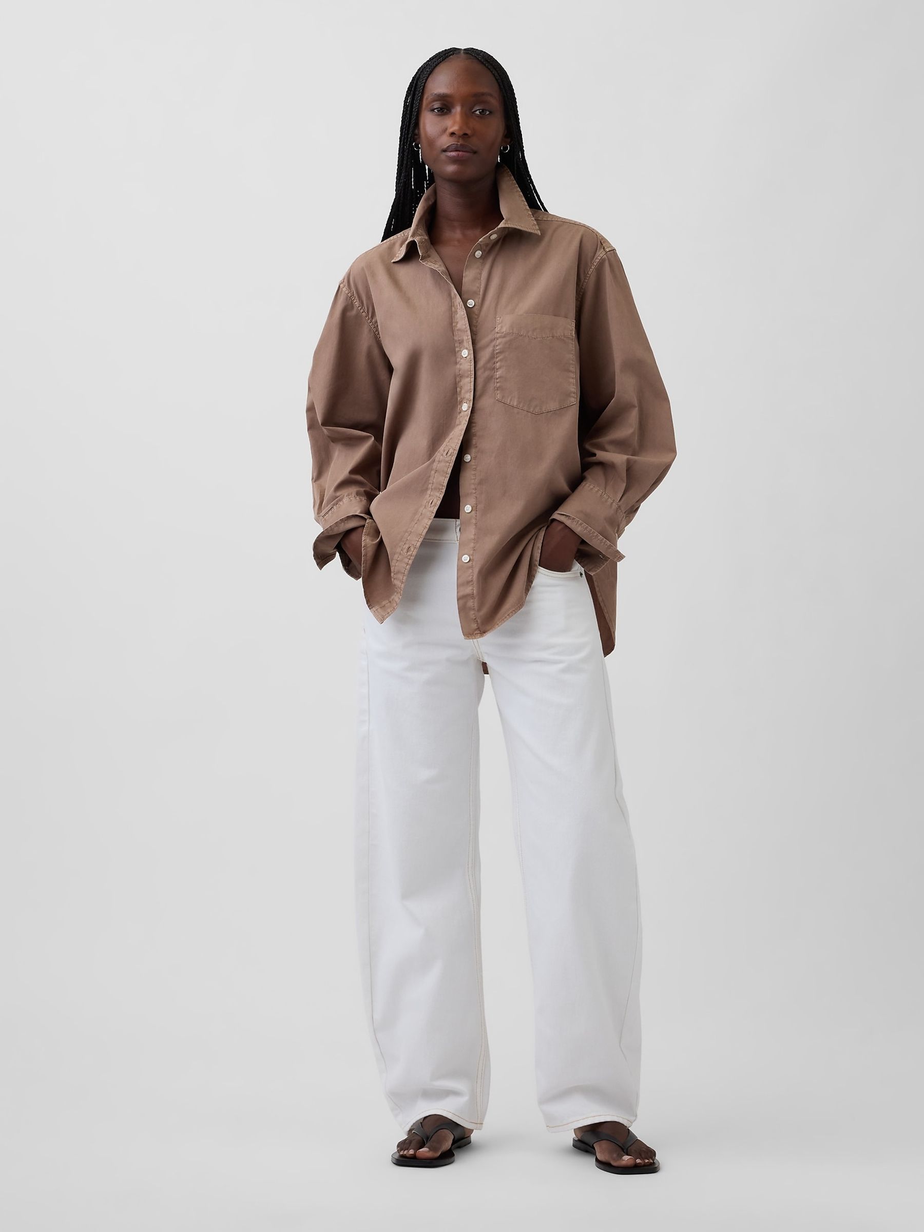Brown Cotton Poplin Big Shirt - Image 3 of 4