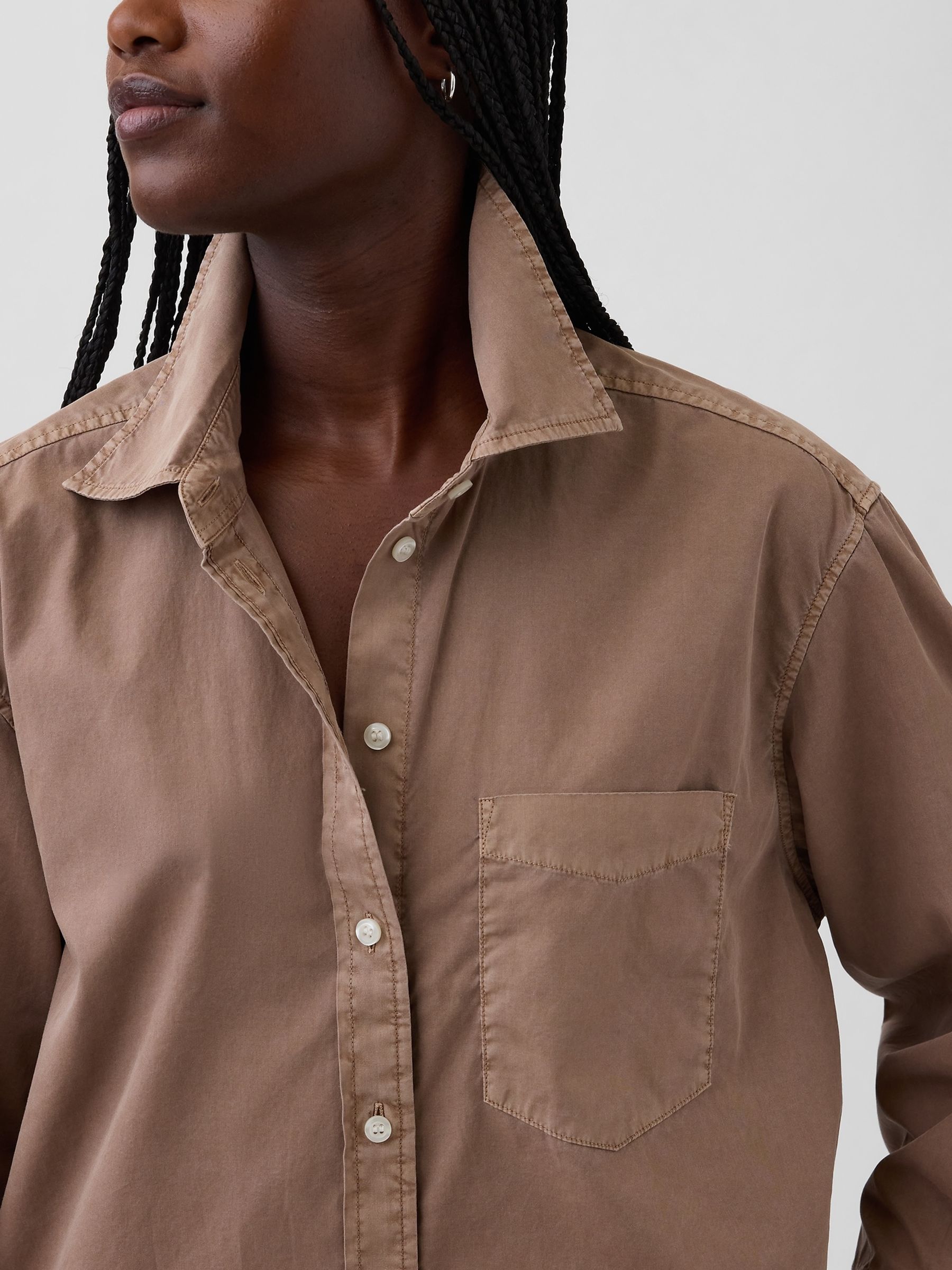 Brown Cotton Poplin Big Shirt - Image 4 of 4 Brown Cotton Poplin Big Shirt - Image 4 of 4