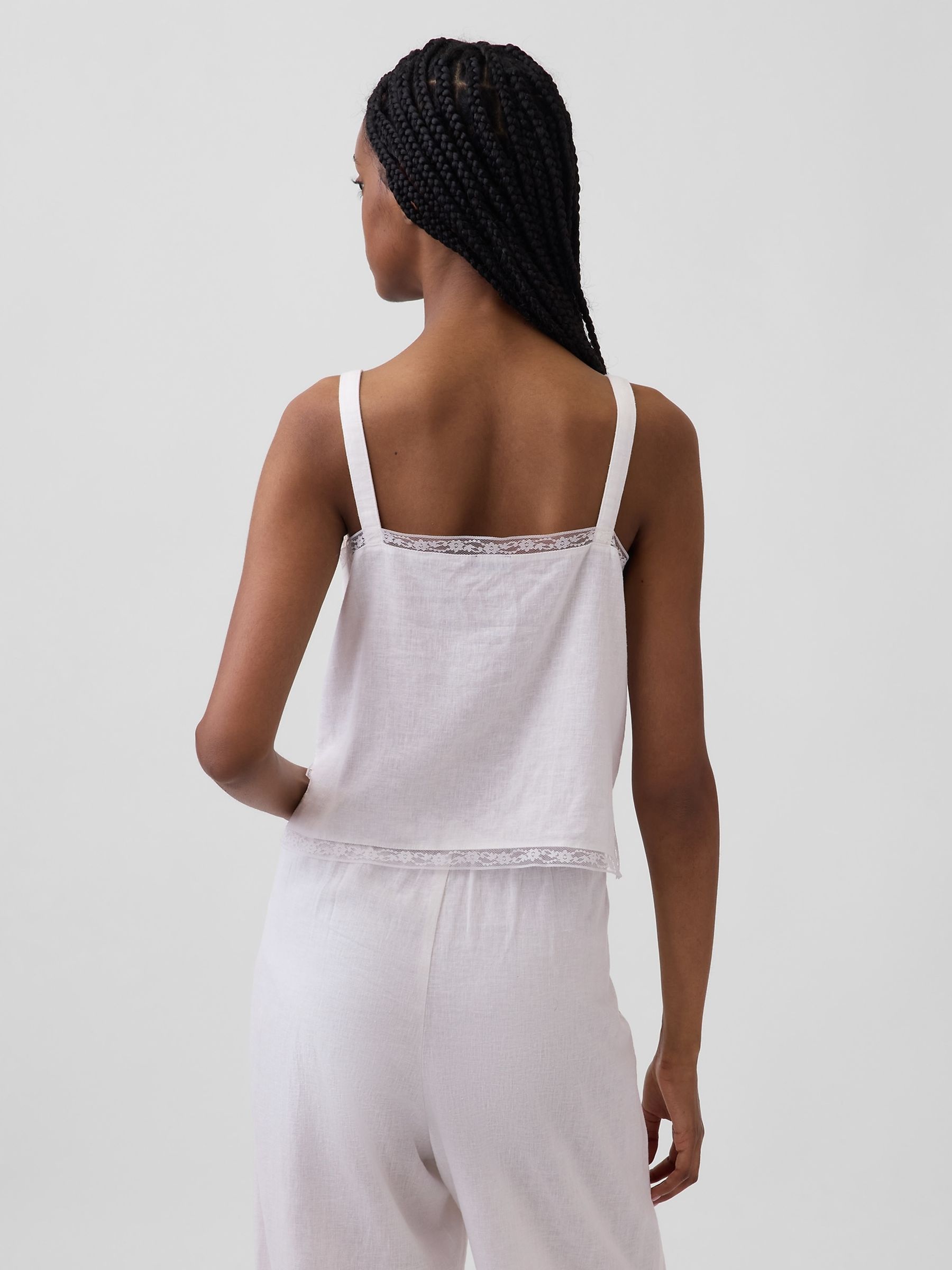 White Linen-Blend Pintuck Crop Pyjama Vest - Image 2 of 4
