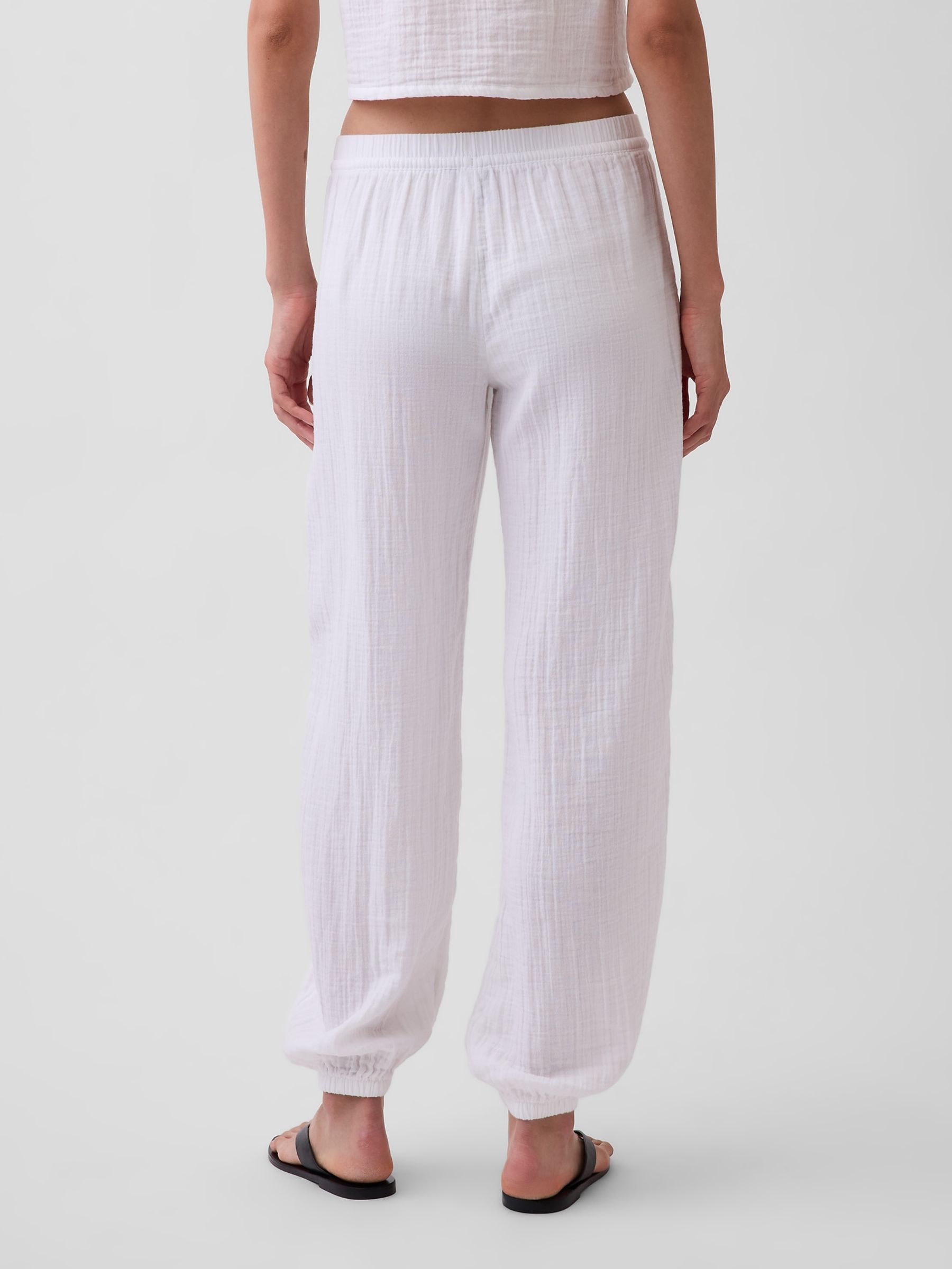 White Cotton Gauze Barrel Cuffed Trousers - Image 2 of 4