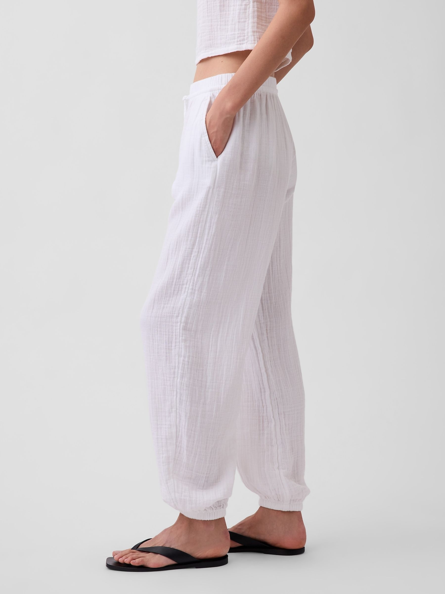 White Cotton Gauze Barrel Cuffed Trousers - Image 3 of 4