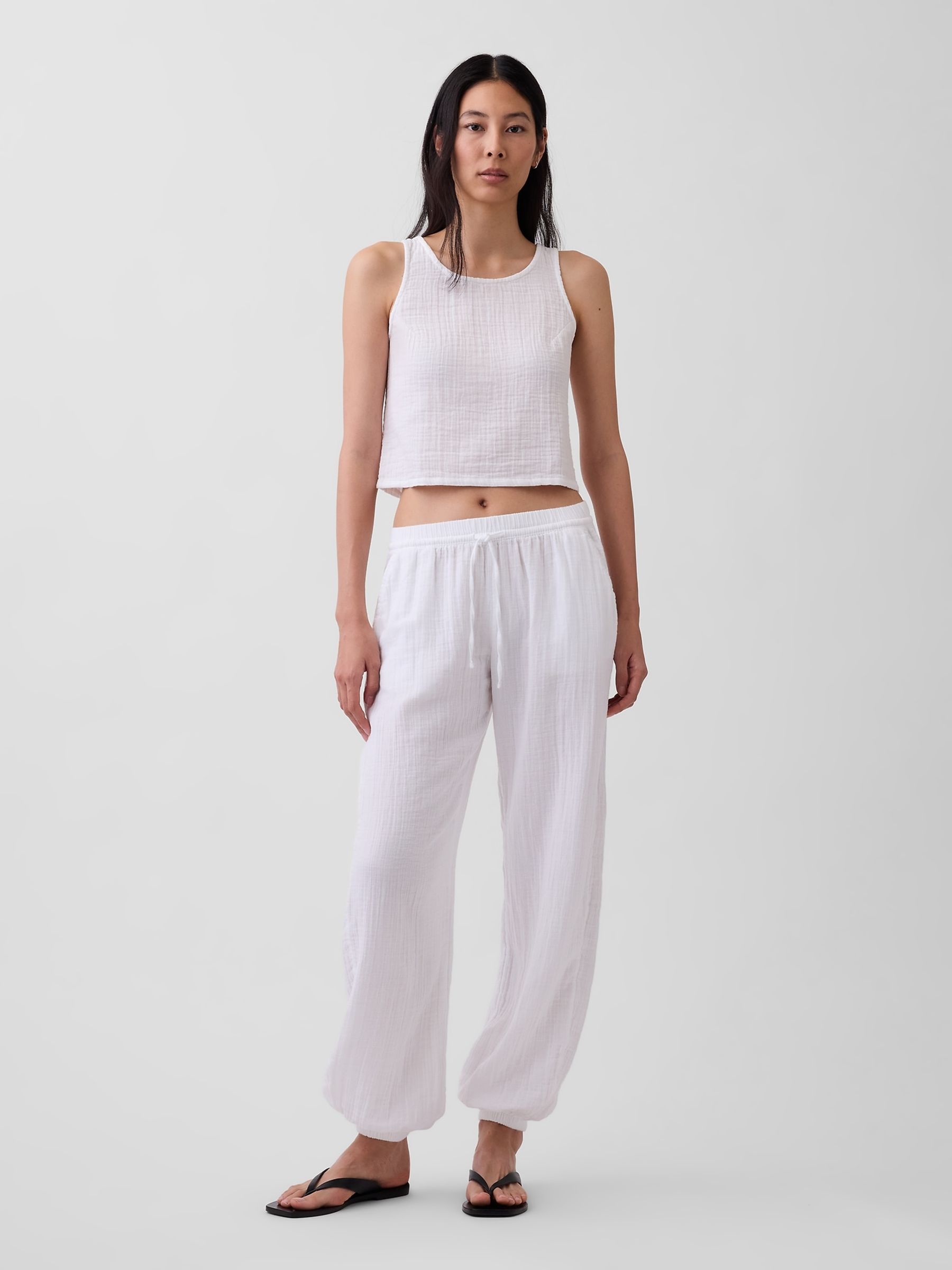 White Cotton Gauze Barrel Cuffed Trousers - Image 4 of 4