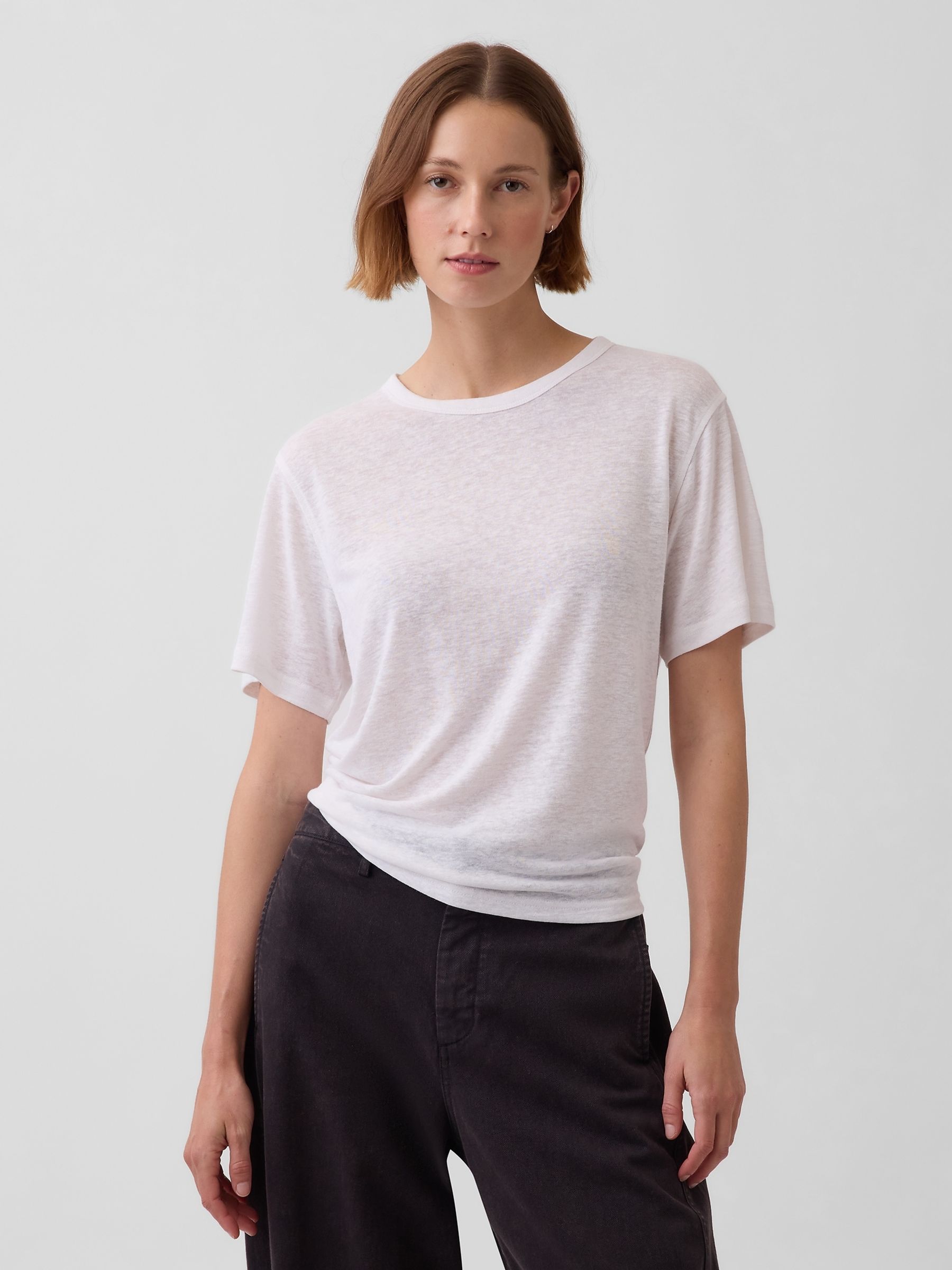 White Linen-Blend Relaxed T-Shirt - Image 1 of 4