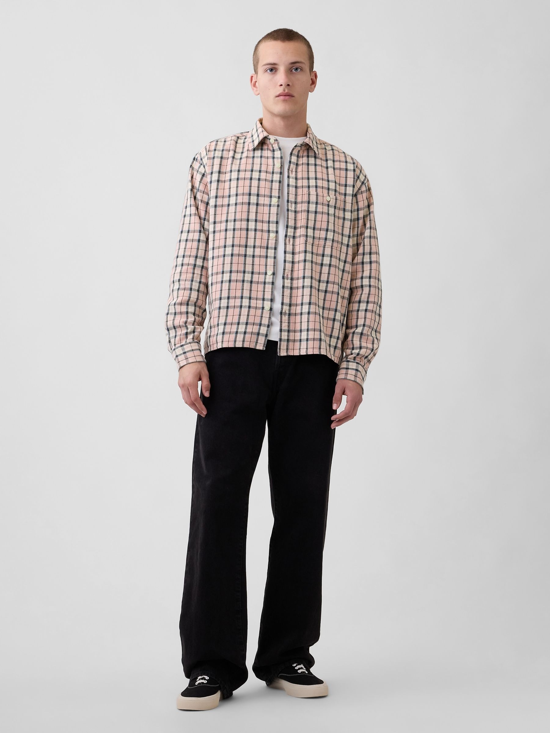 Pink Check Sunwashed Twill Straight-Hem Shirt - Image 3 of 4