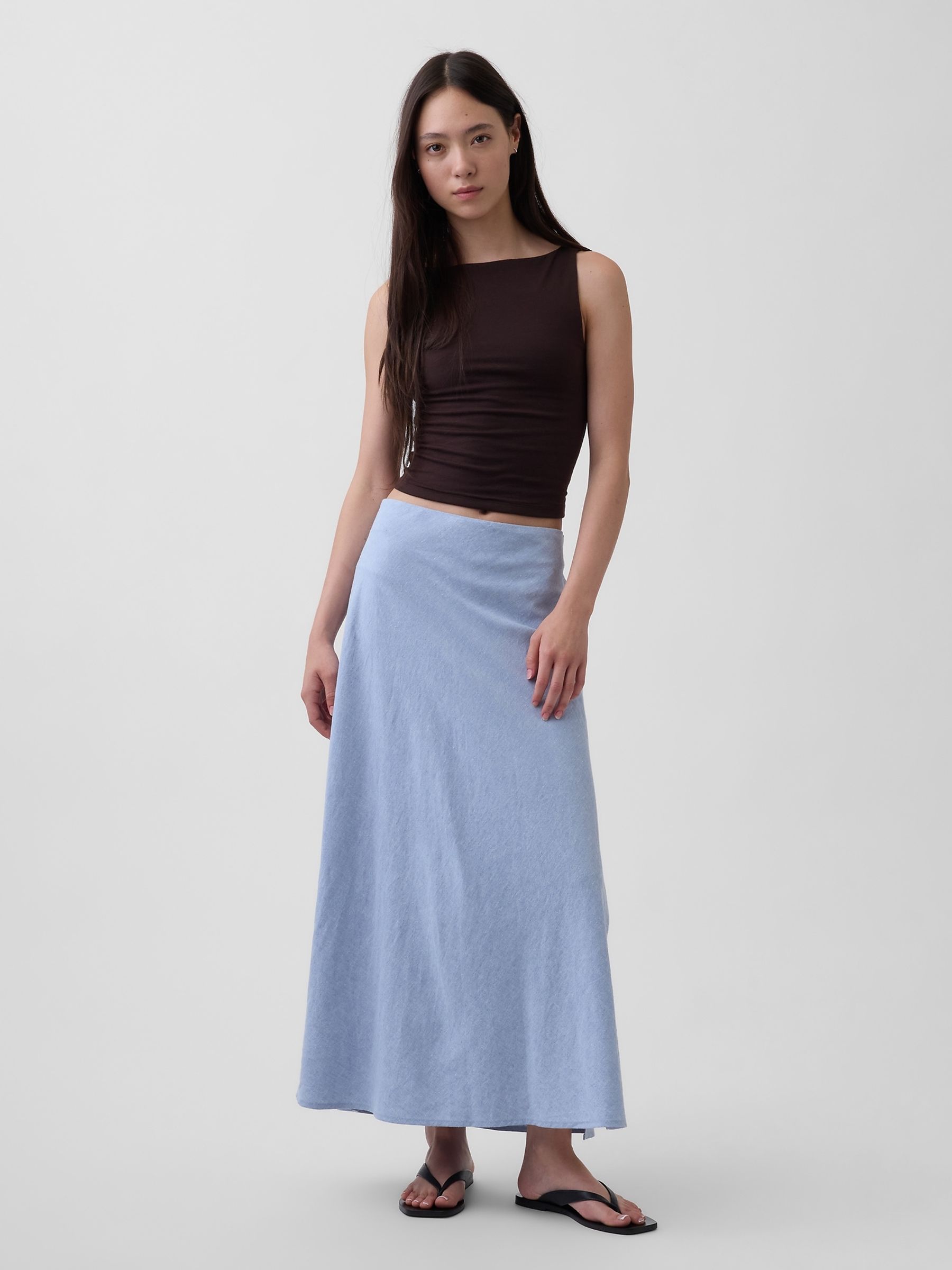 Blue Linen-Blend Maxi Slip Skirt - Image 1 of 4