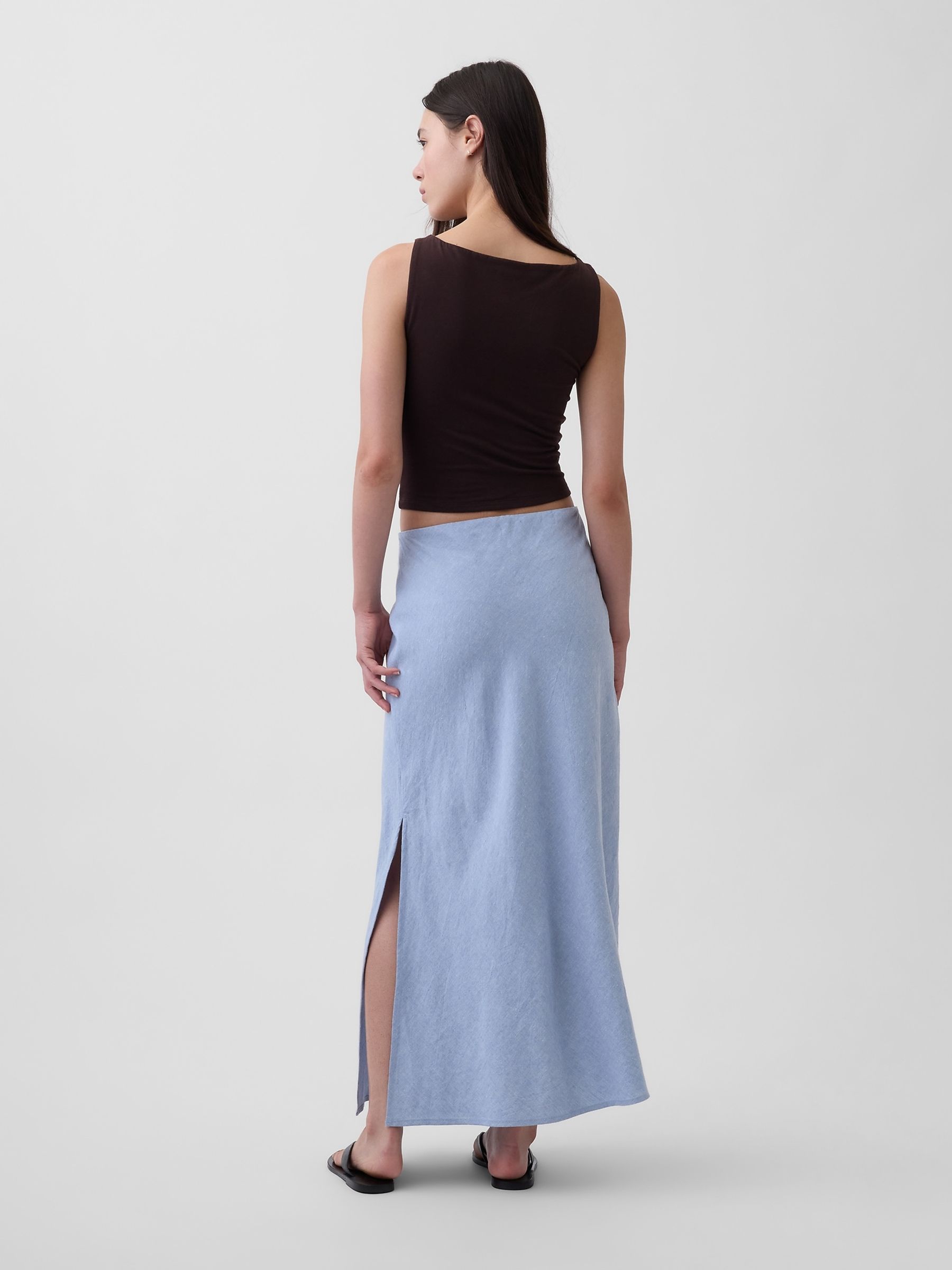 Blue Linen-Blend Maxi Slip Skirt - Image 2 of 4 Blue Linen-Blend Maxi Slip Skirt - Image 2 of 4