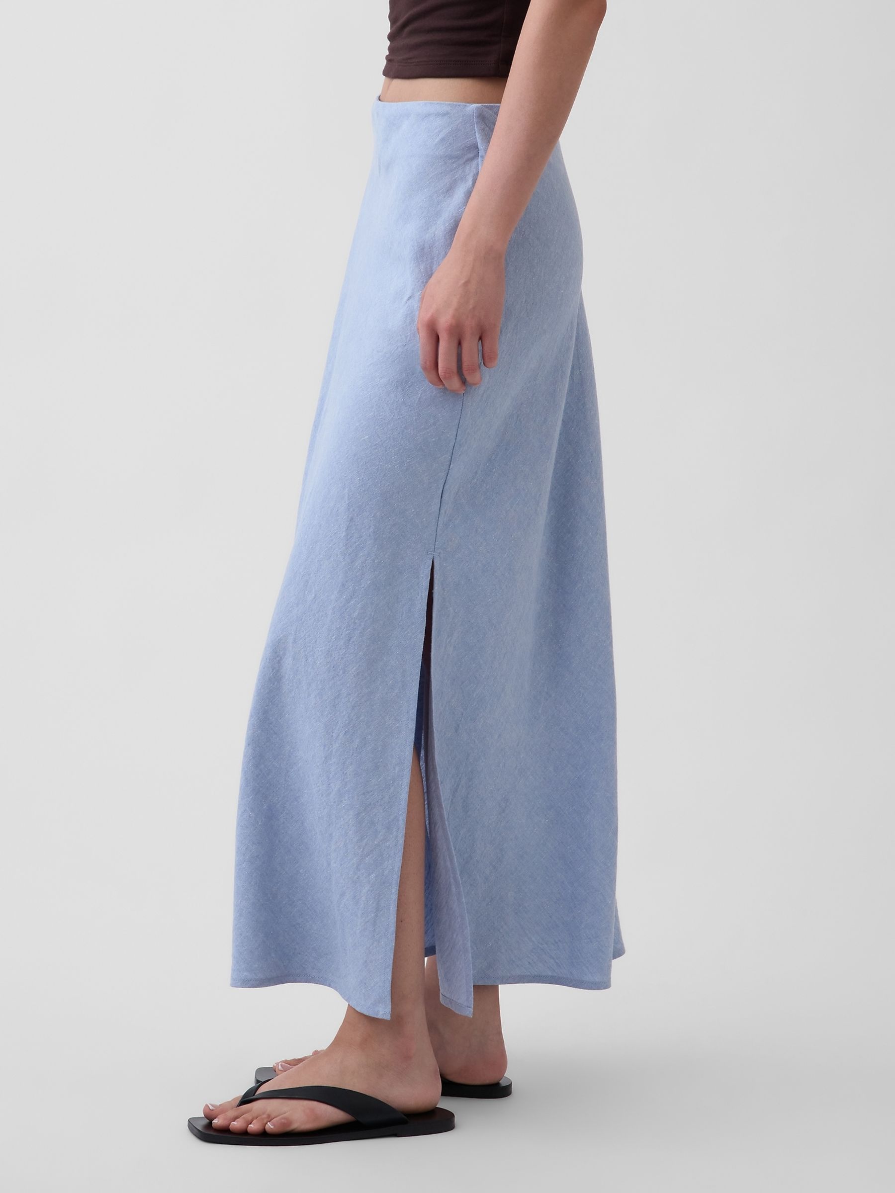Blue Linen-Blend Maxi Slip Skirt - Image 3 of 4