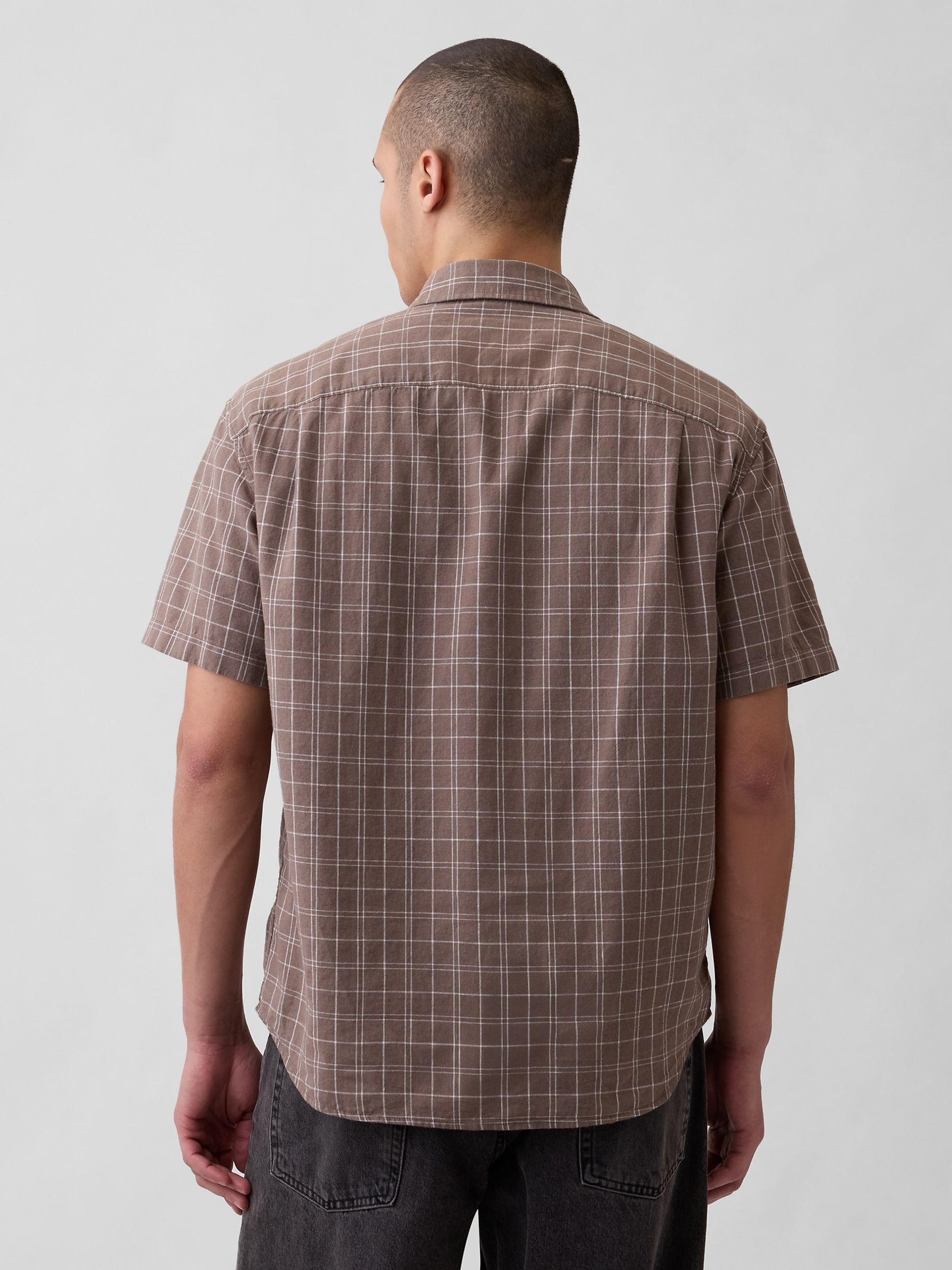 Brown Check Textured Linen-Cotton Shirt - Image 2 of 4