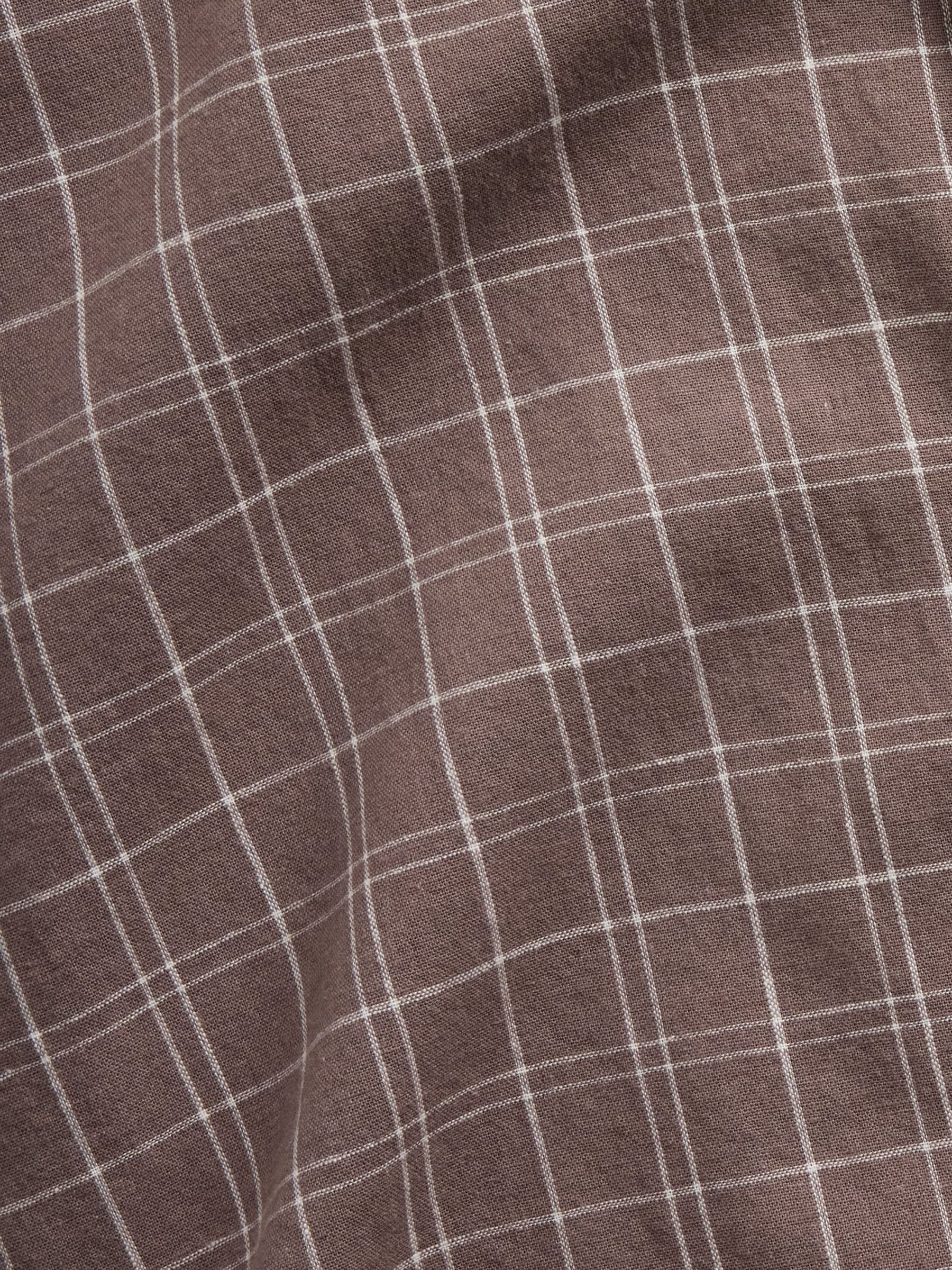 Brown Check Textured Linen-Cotton Shirt - Image 4 of 4