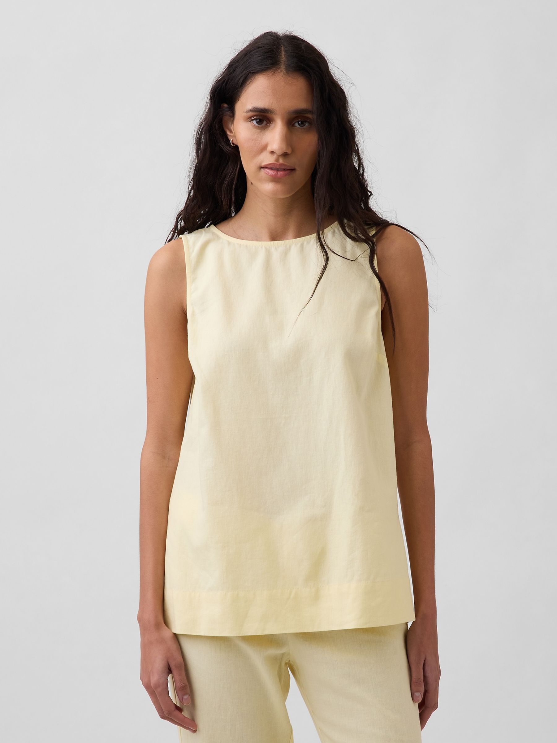 Yellow Linen Blend Shell Vest - Image 1 of 5 Yellow Linen Blend Shell Vest - Image 1 of 5