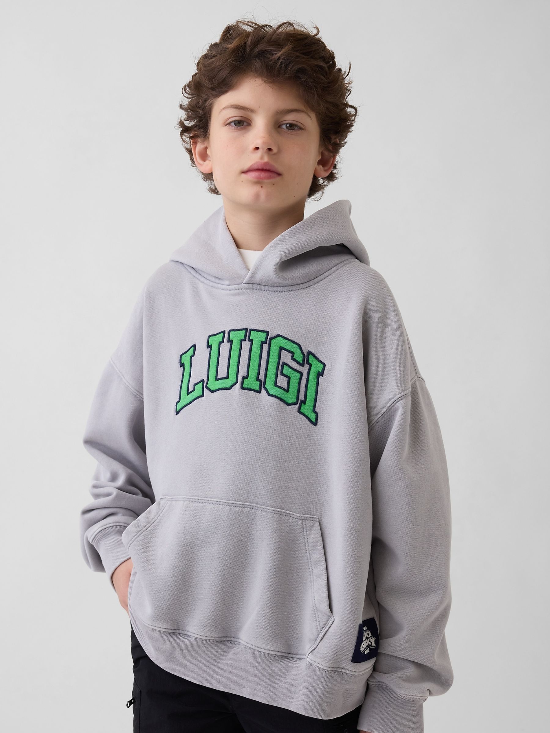 Grey Luigi Super Mario VintageSoft Relaxed Hoodie - Image 1 of 5