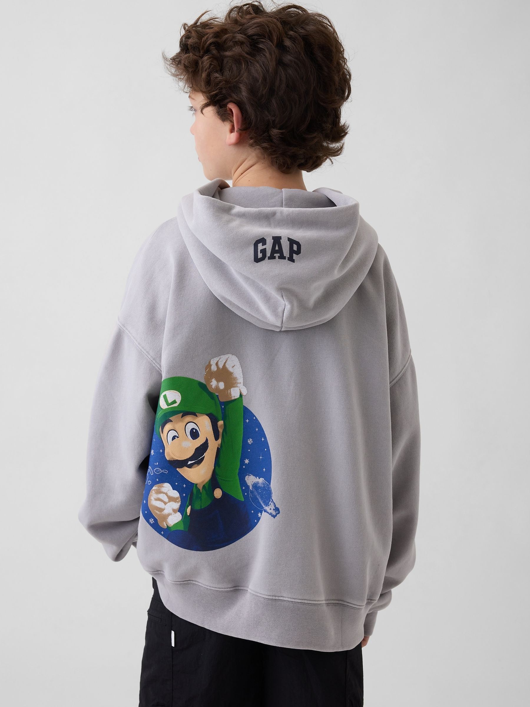 Grey Luigi Super Mario VintageSoft Relaxed Hoodie - Image 2 of 5