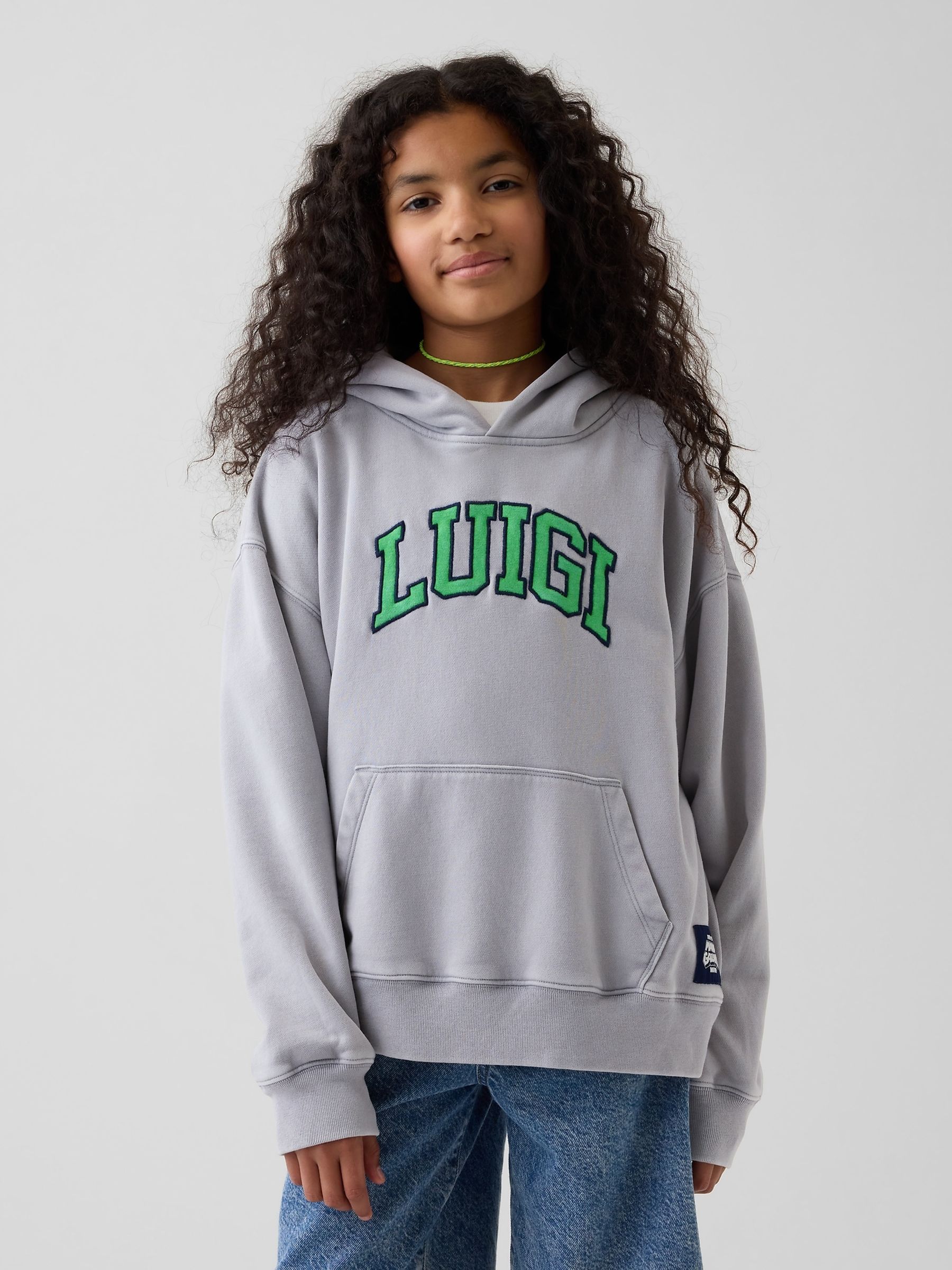 Grey Luigi Super Mario VintageSoft Relaxed Hoodie - Image 4 of 5