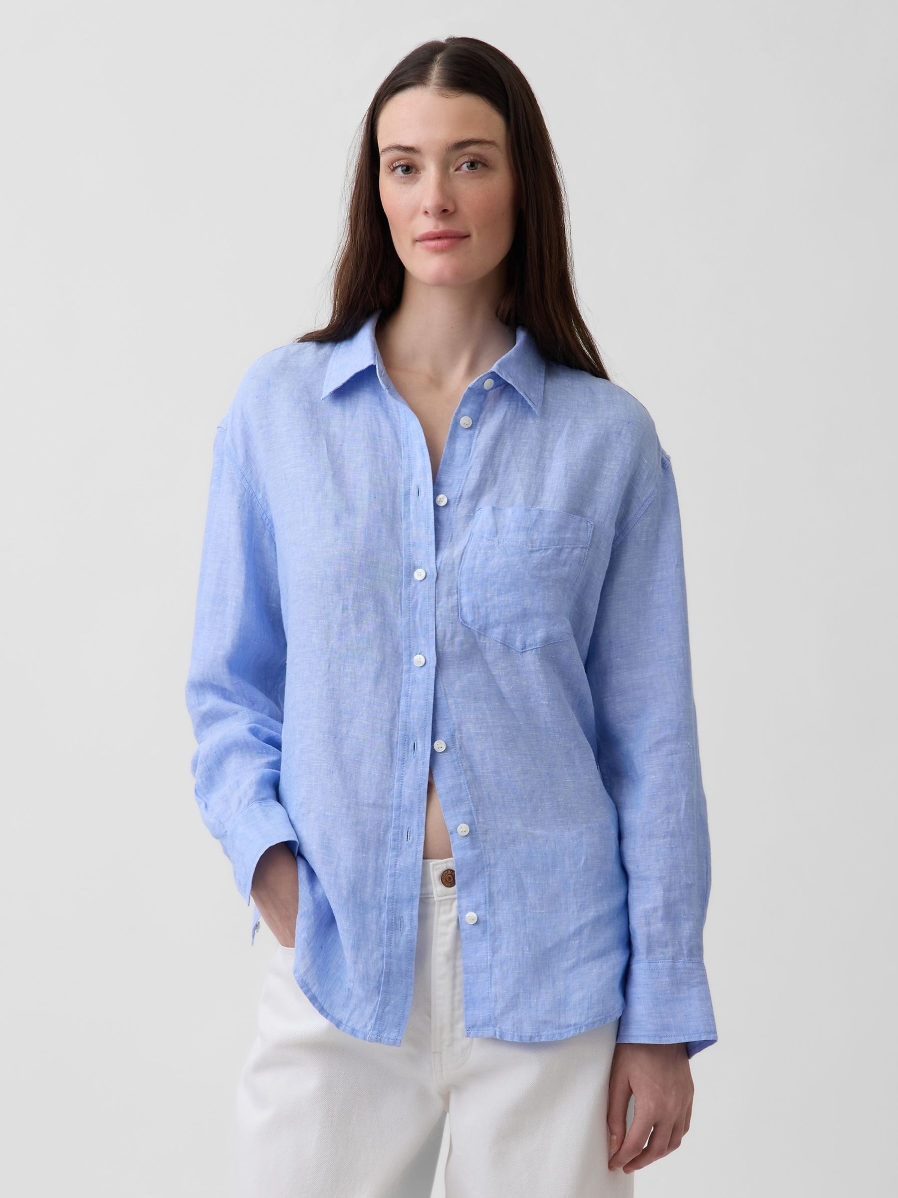 Blue Linen Oversized Shirt - Image 1 of 4