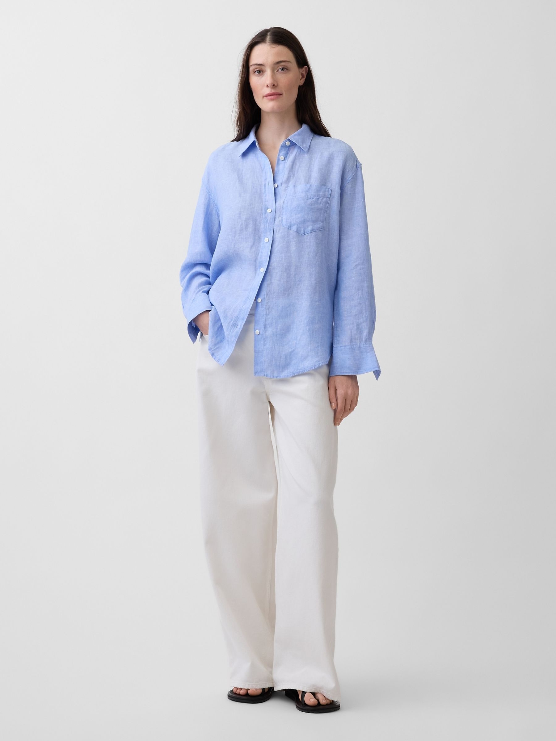 Blue Linen Oversized Shirt - Image 3 of 4