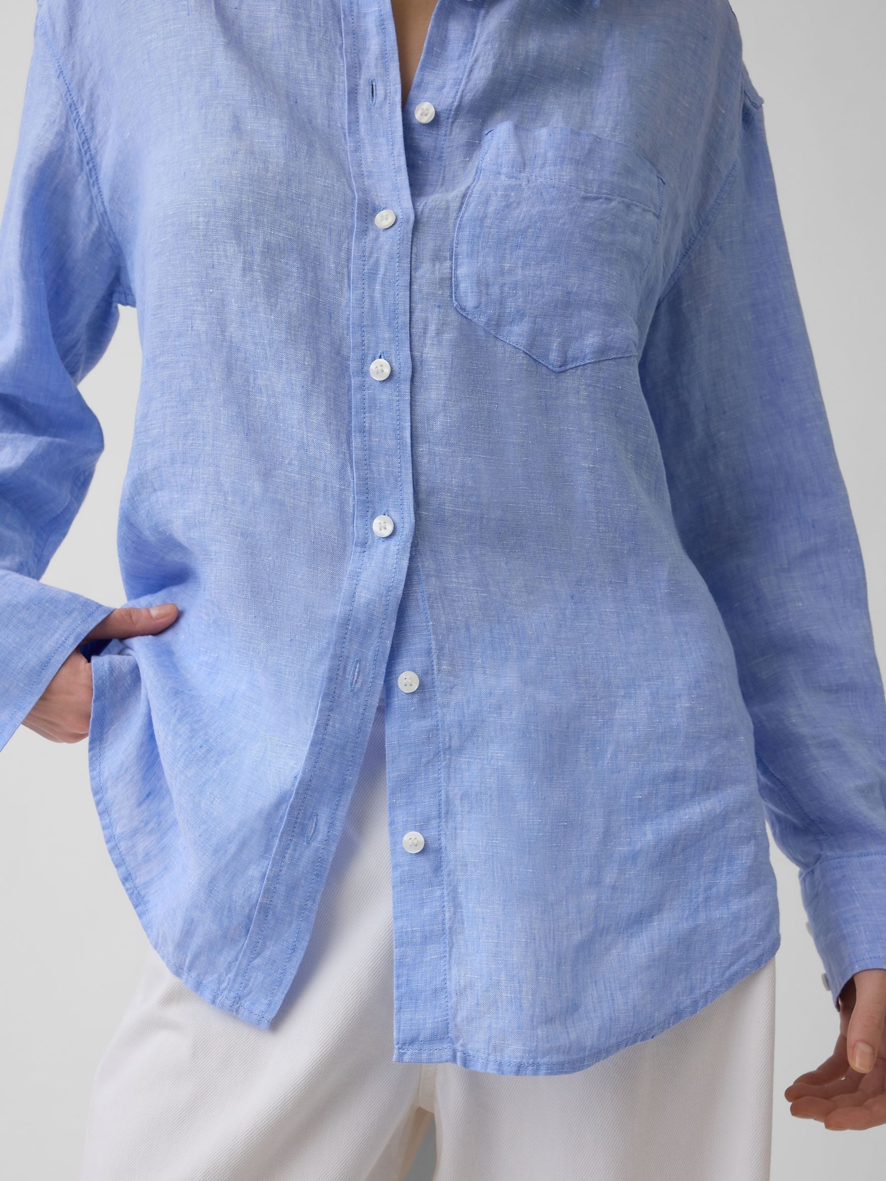 Blue Linen Oversized Shirt - Image 4 of 4