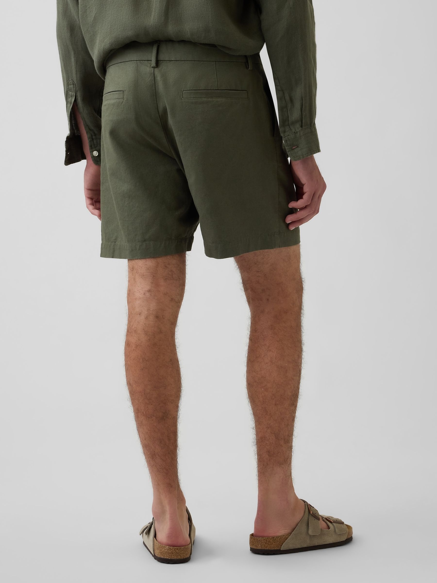 Green 7.5 inch Linen-Cotton Shorts - Image 2 of 5 Green 7.5 inch Linen-Cotton Shorts - Image 2 of 5