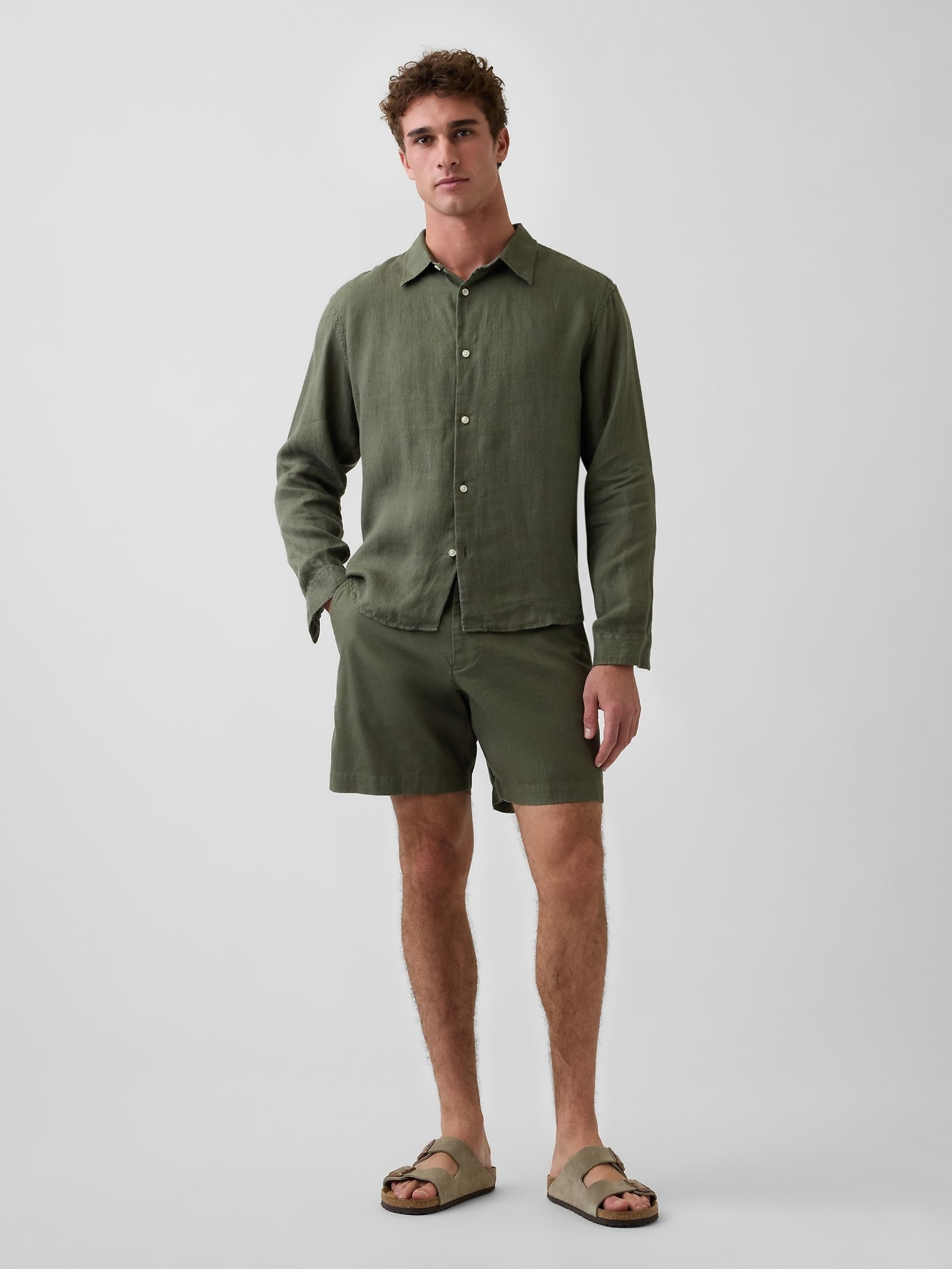 Green 7.5 inch Linen-Cotton Shorts - Image 5 of 5 Green 7.5 inch Linen-Cotton Shorts - Image 5 of 5