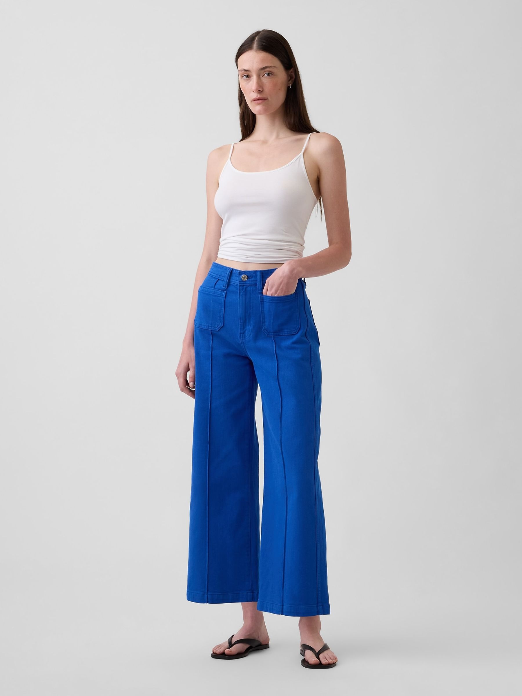 Blue High Waisted Stride Wide-Leg Ankle Jeans - Image 4 of 4