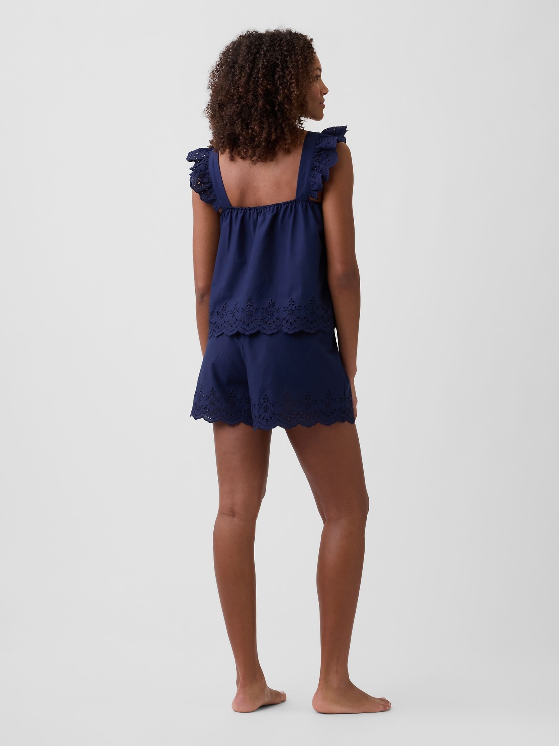 Blue Poplin Eyelet pyjama Shorts - Image 2 of 5