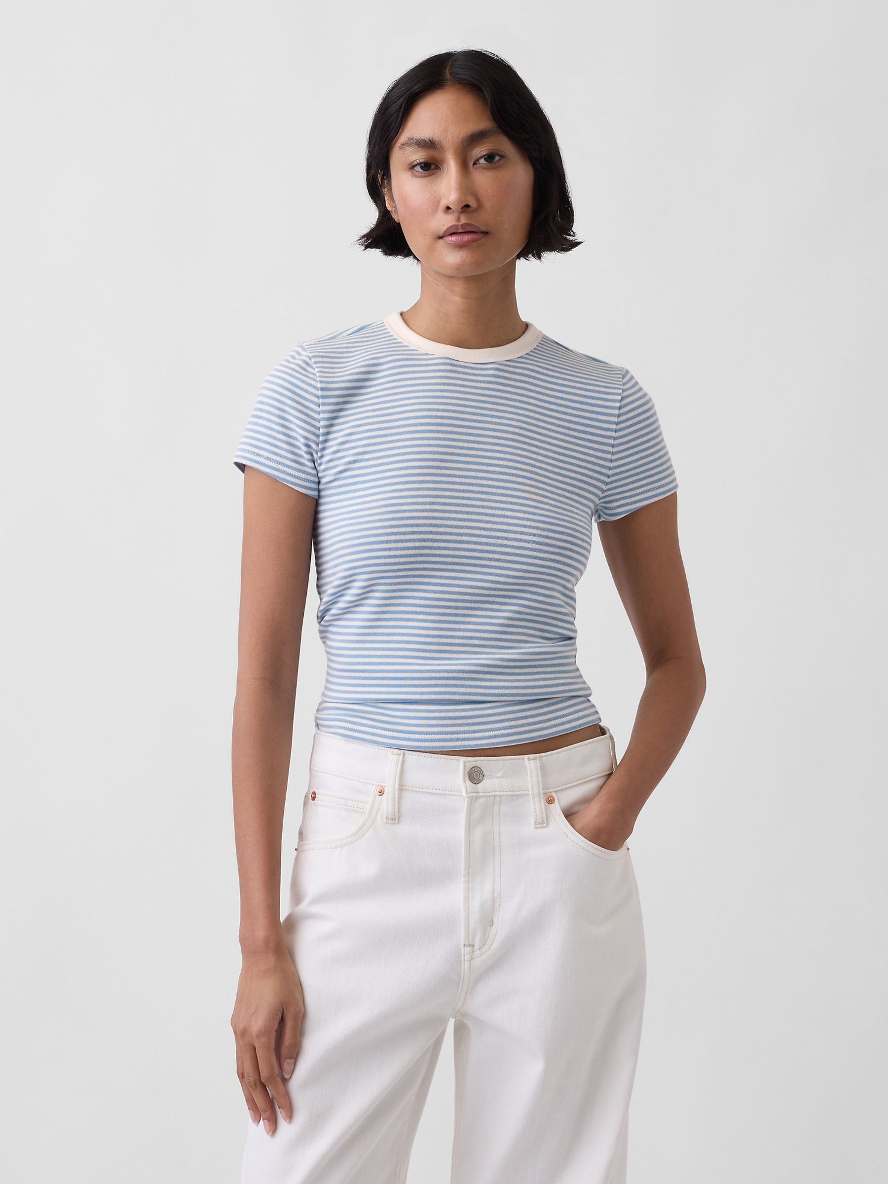 Blue Stripe Modern Crew neck T-Shirt - Image 1 of 4