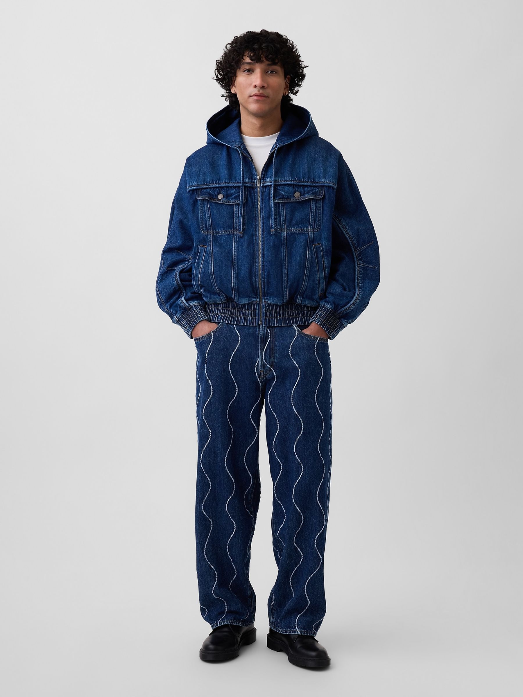 Gap x Harlem's Mid Wash Fashion Row Embroidered Baggy Jeans - Image 1 of 5