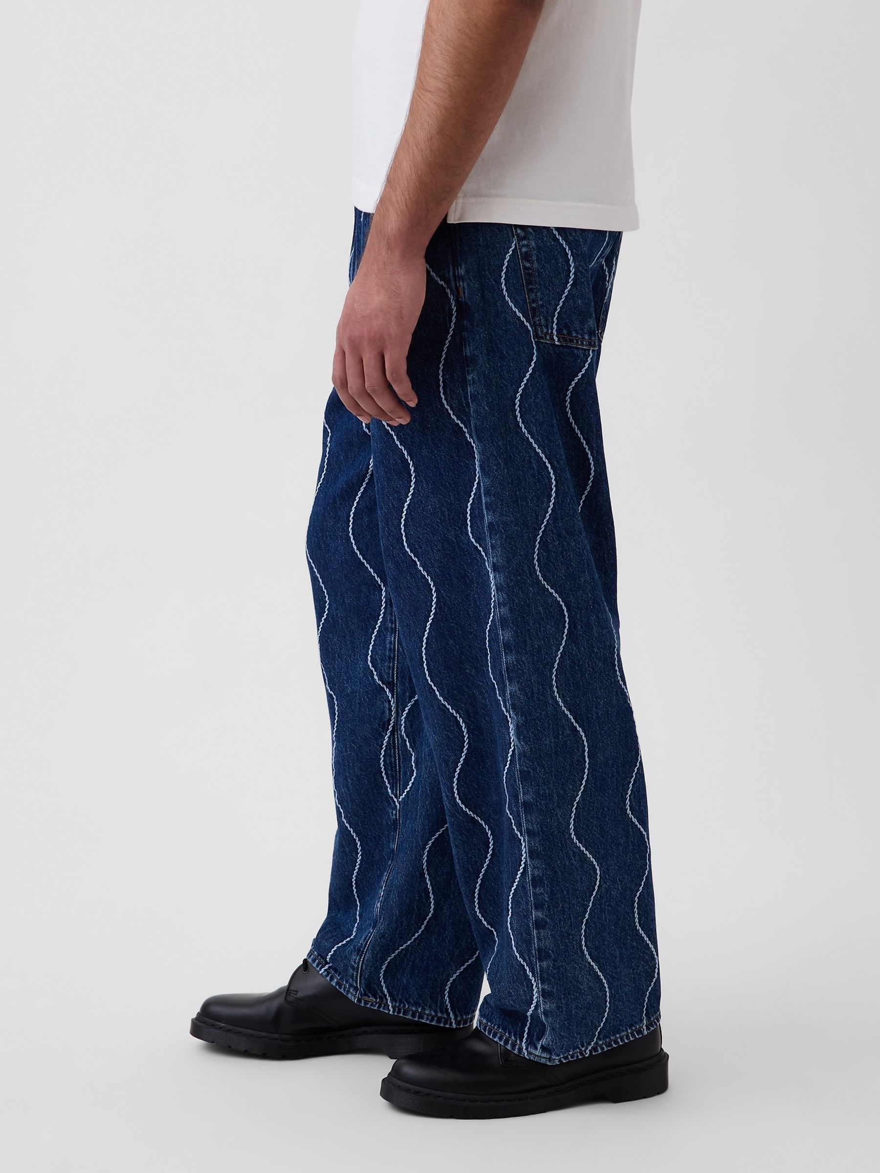 Gap x Harlem's Mid Wash Fashion Row Embroidered Baggy Jeans - Image 4 of 5