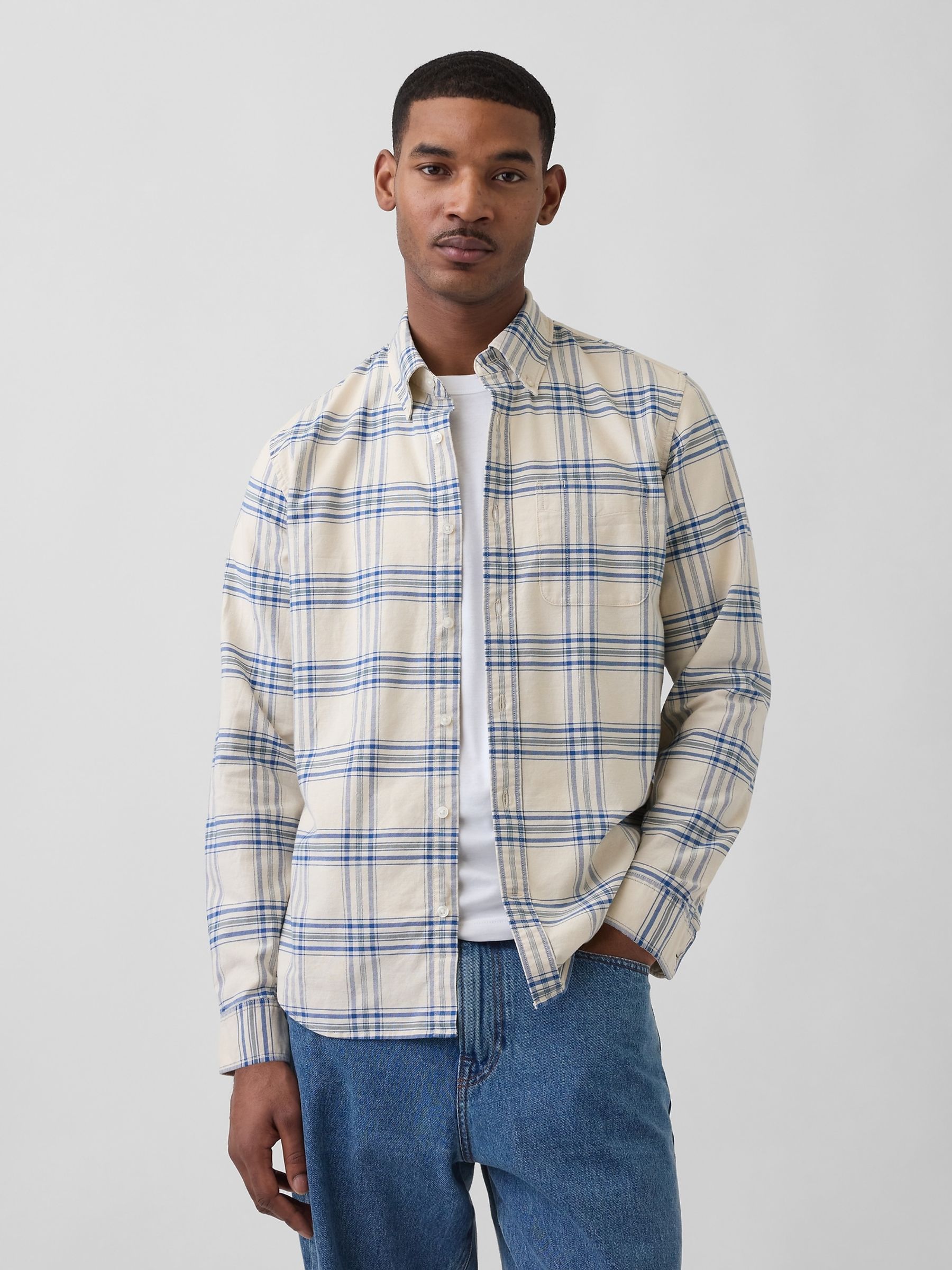 Cream/Blue Check Oxford Button-Down Shirt - Image 1 of 4