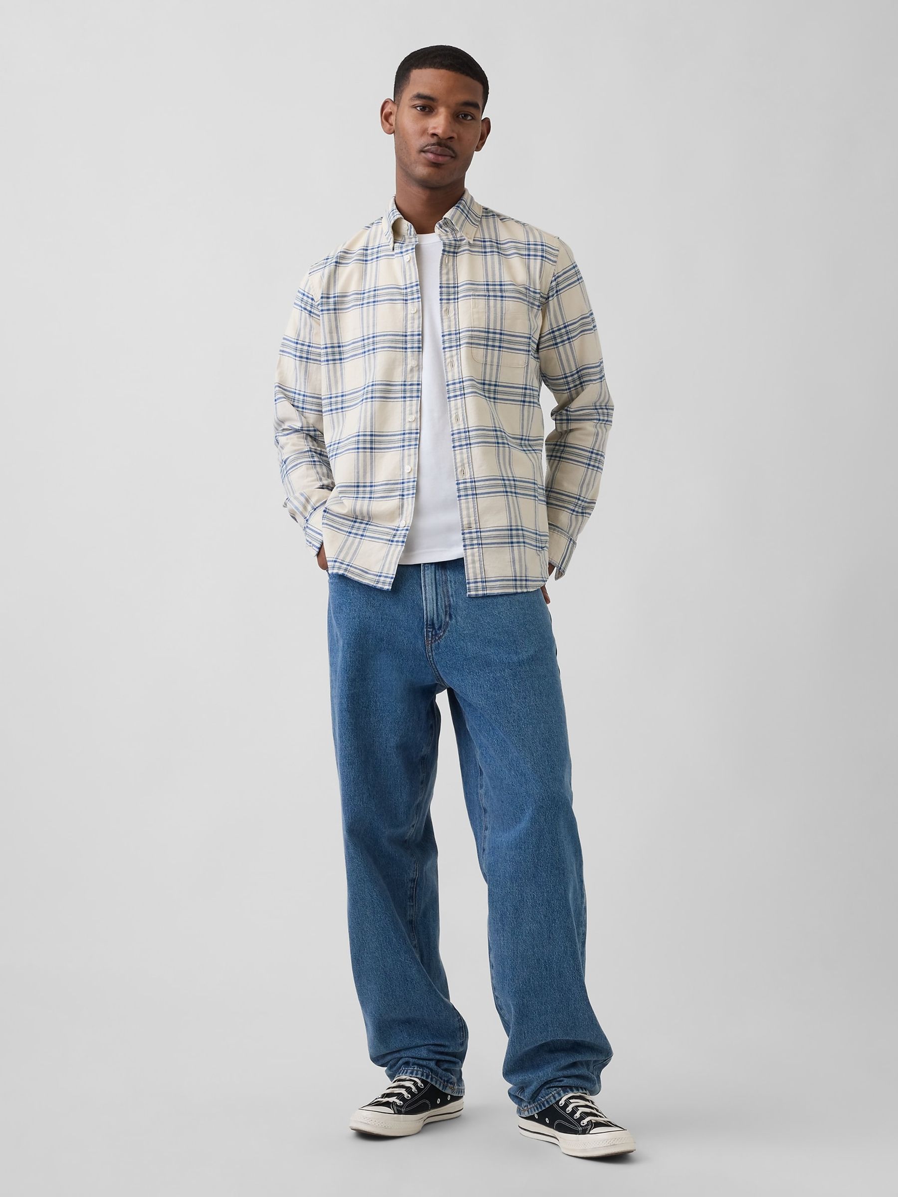 Cream/Blue Check Oxford Button-Down Shirt - Image 3 of 4