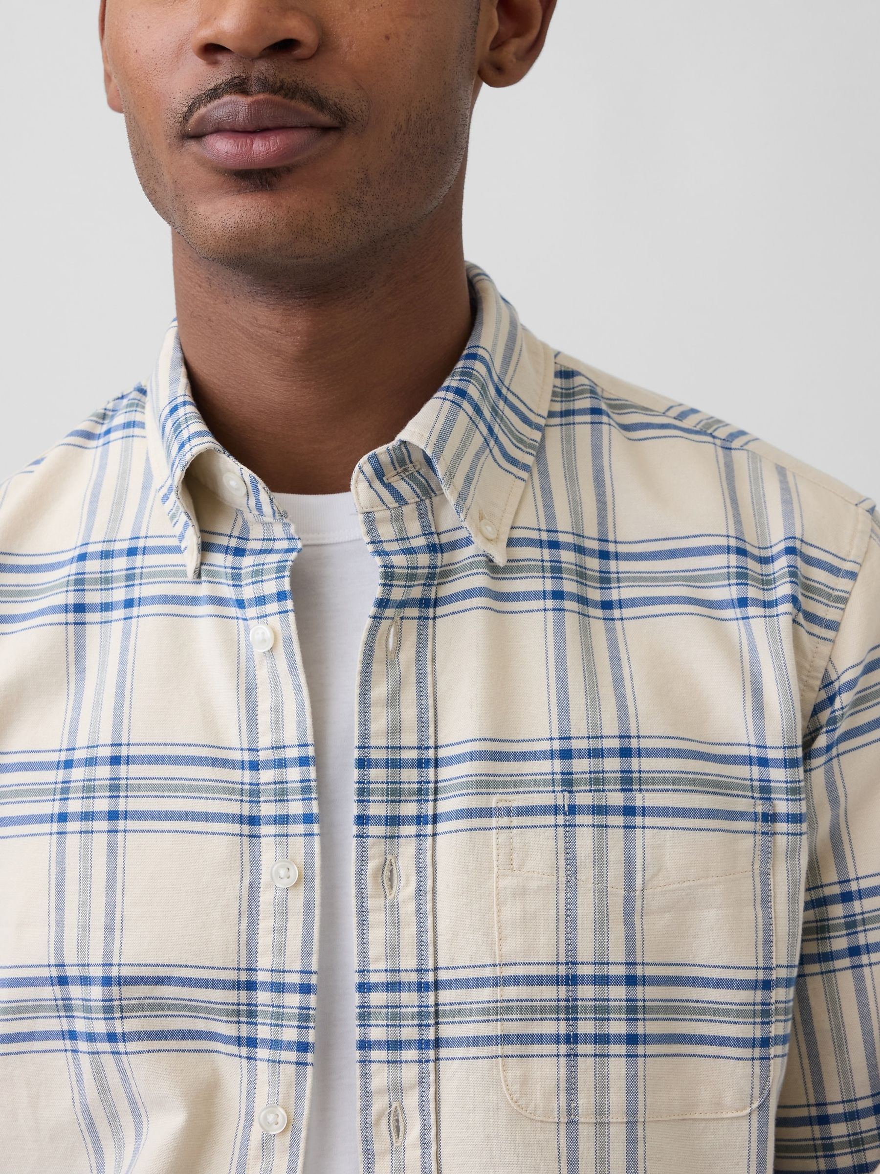 Cream/Blue Check Oxford Button-Down Shirt - Image 4 of 4