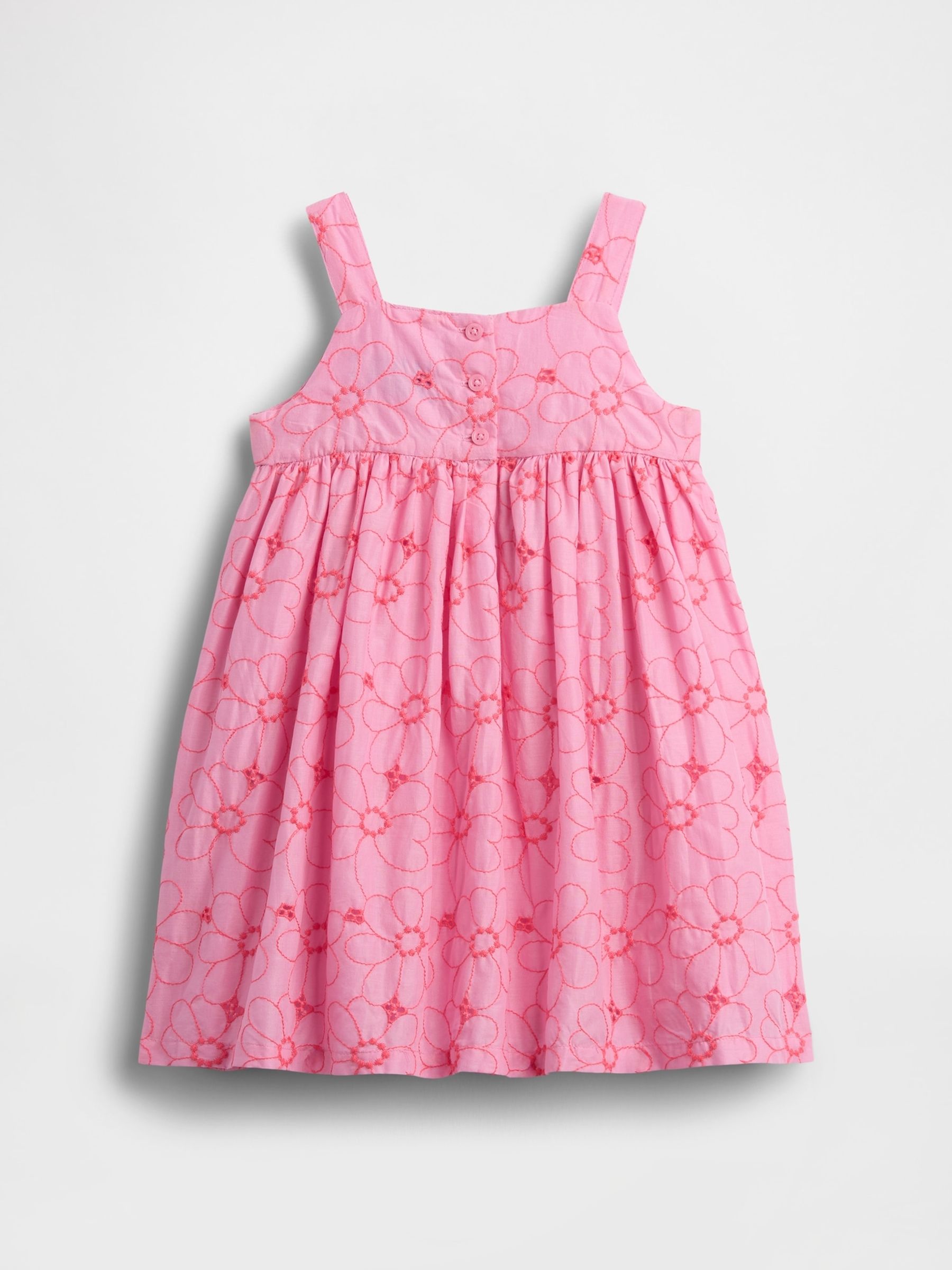 Pink Floral Eyelet Bow Dress - Image 2 of 2 Pink Floral Eyelet Bow Dress - Image 2 of 2