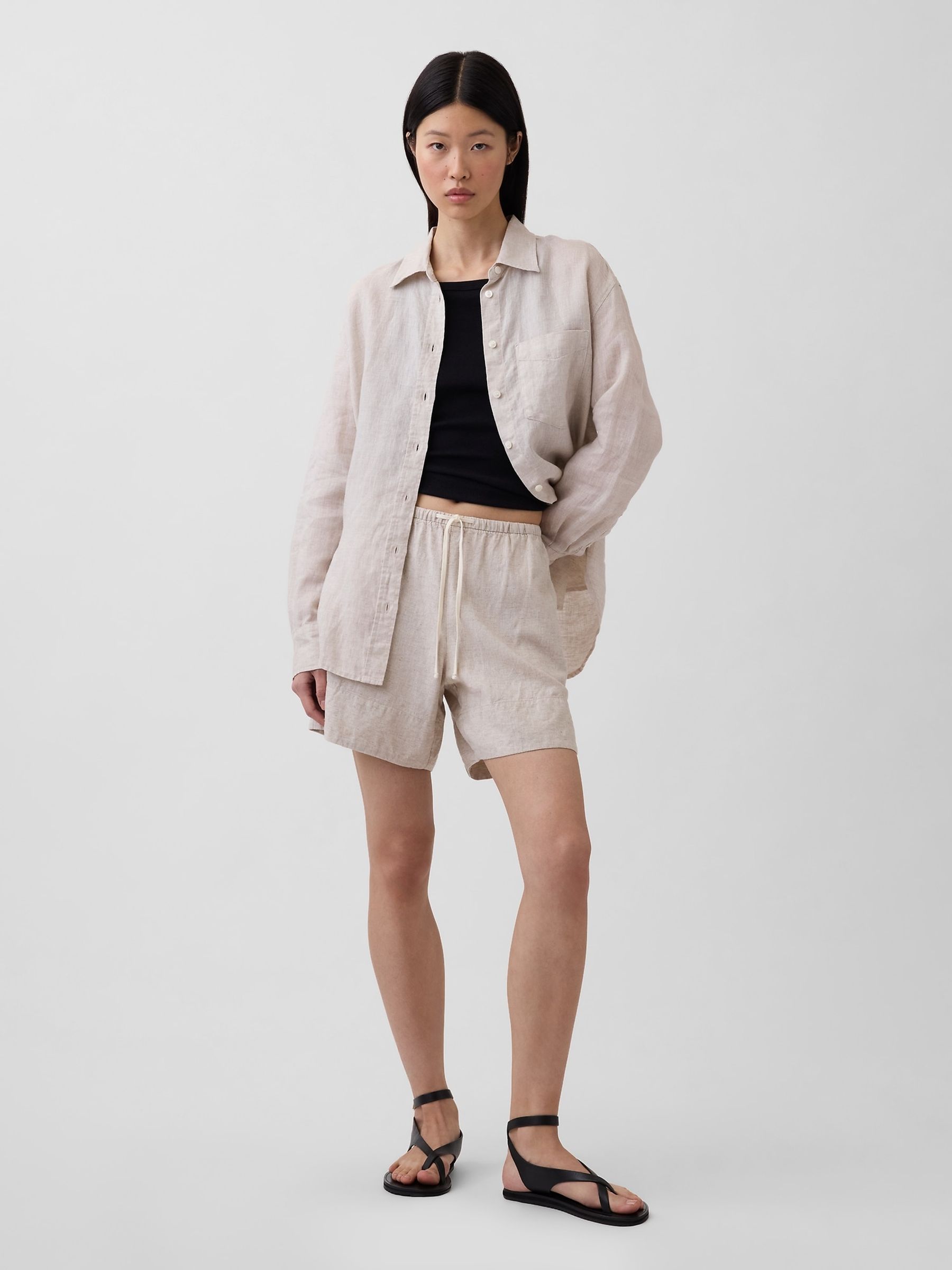 Beige Linen-Blend Easy Shorts - Image 3 of 4