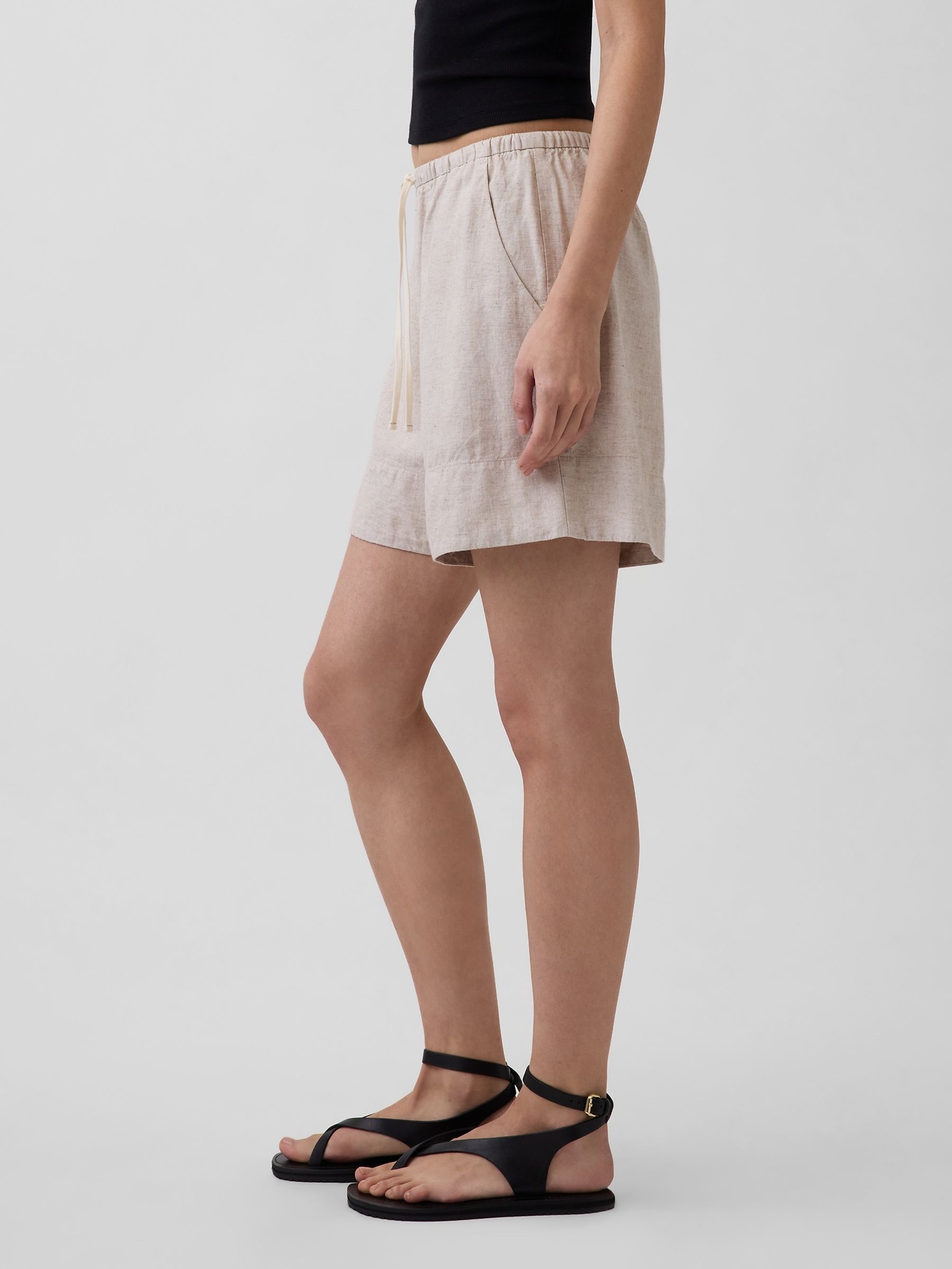 Beige Linen-Blend Easy Shorts - Image 4 of 4